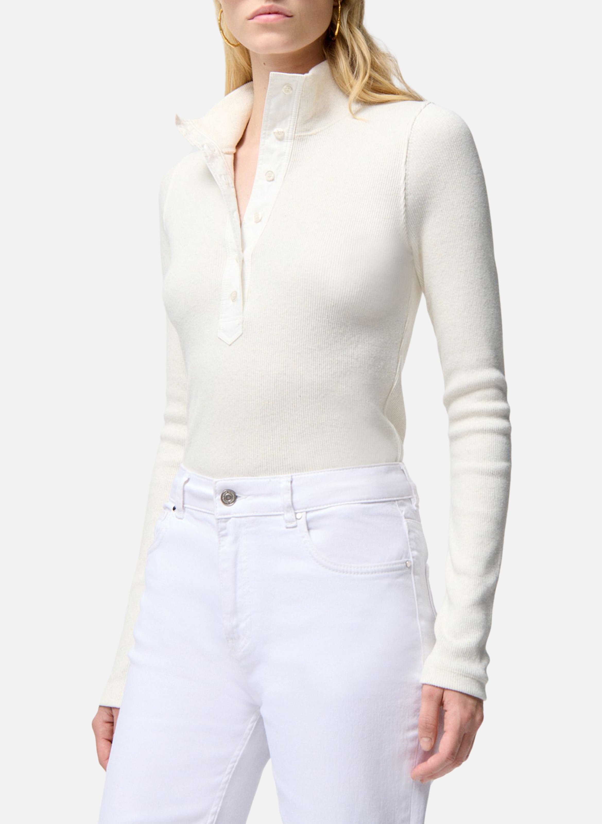 Fitted high-neck top in blended recycled cotton VANESSA BRUNO Beige