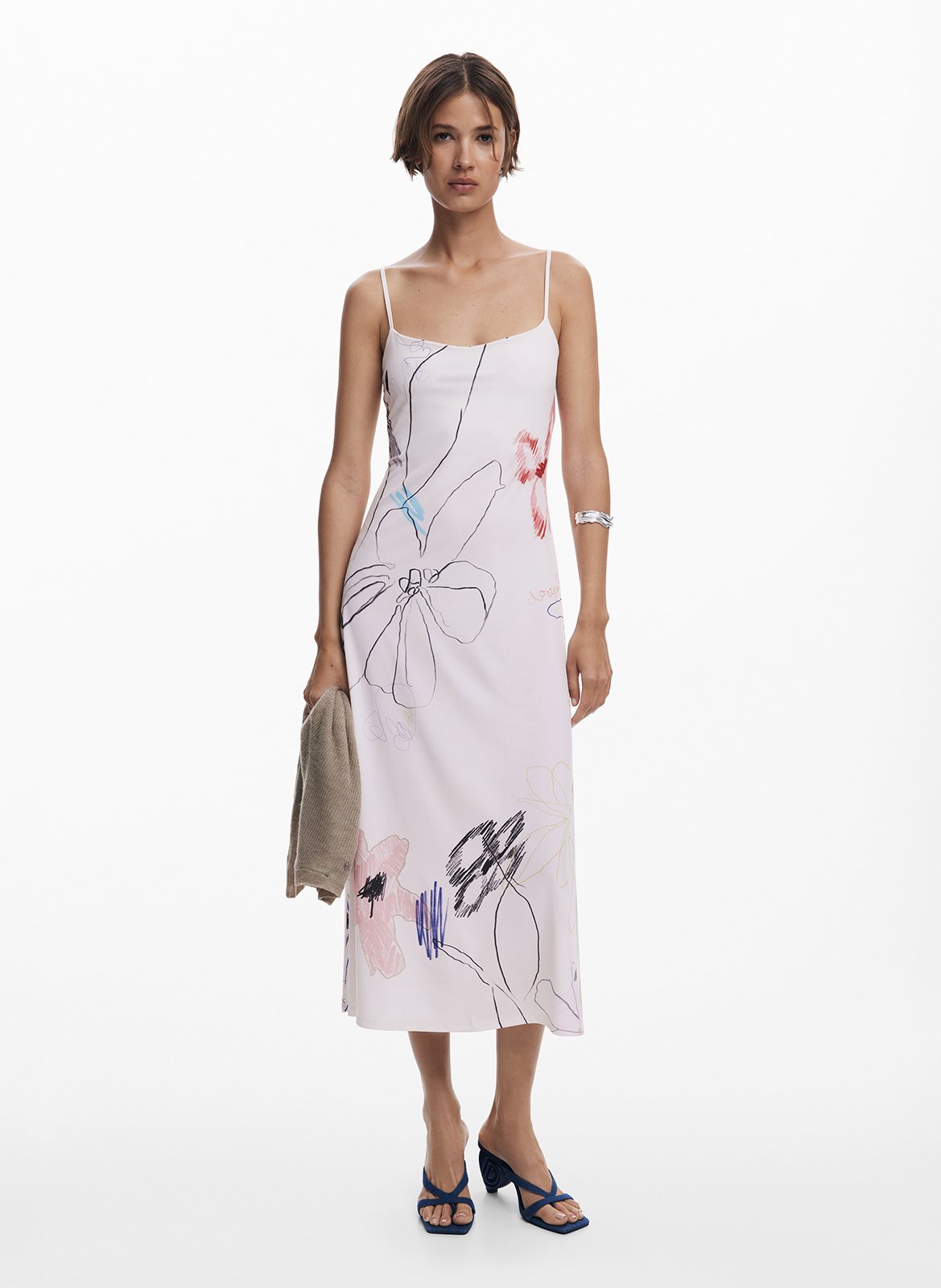 Robe midi à imprimé floral DESIGUAL Blanc