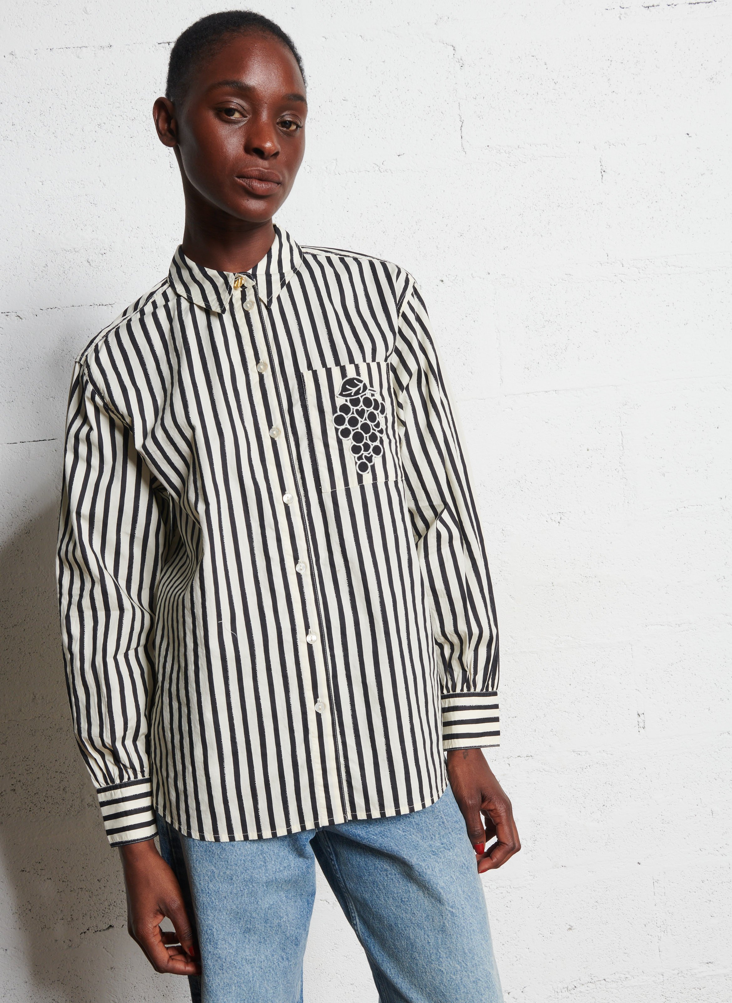 Chemise droite à rayures en coton bio FABIENNE CHAPOT Blanc