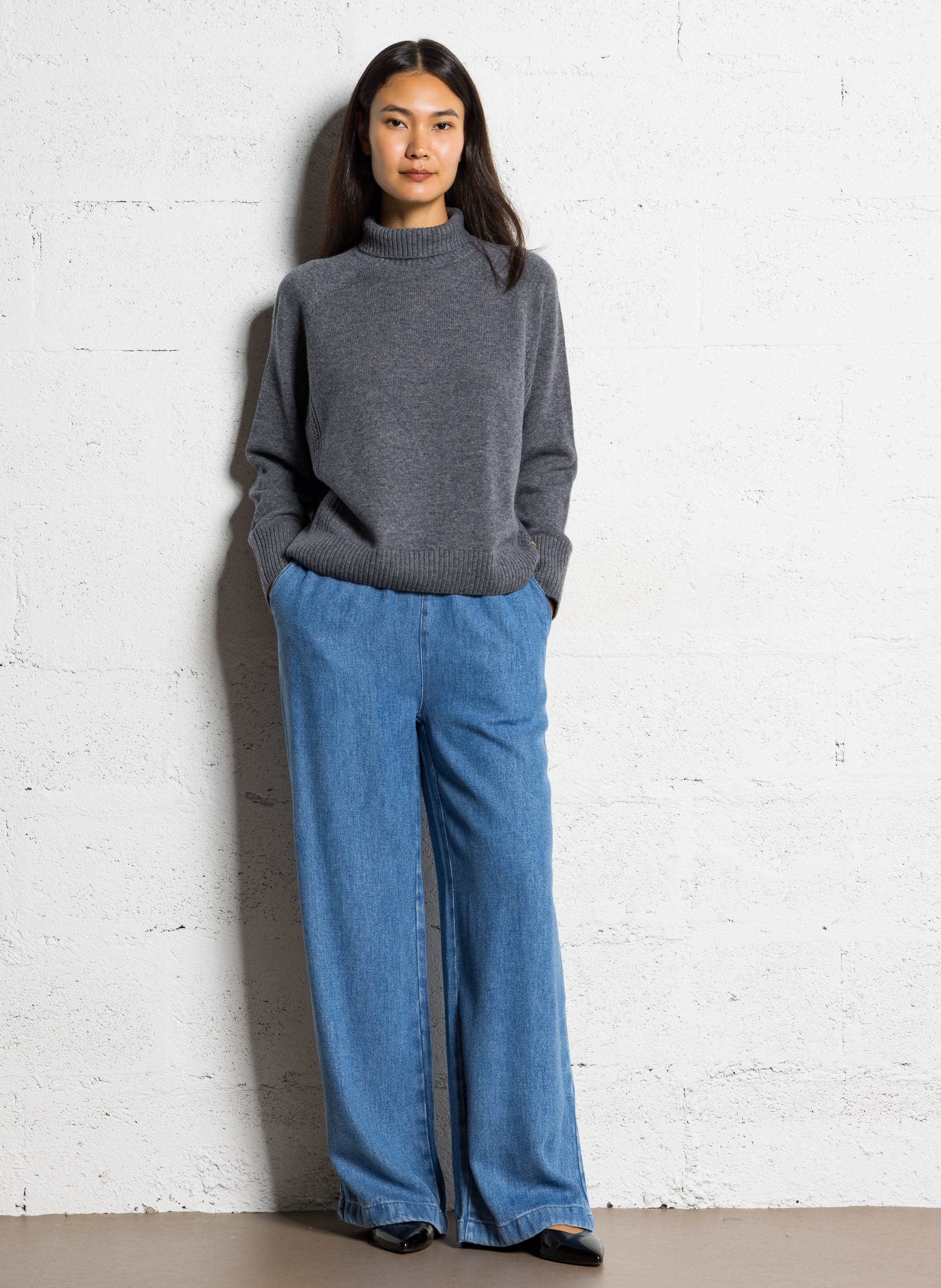 Boat-neck contrast-knit wool sweater  DES PETITS HAUTS Grey