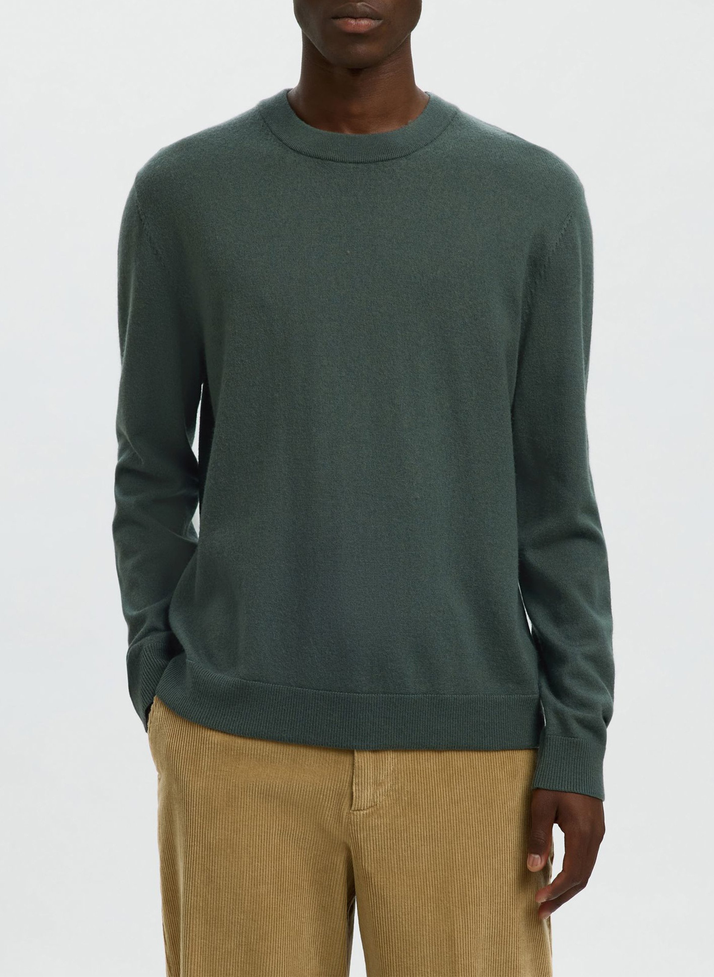 Pull slim col rond en laine SELECTED Vert