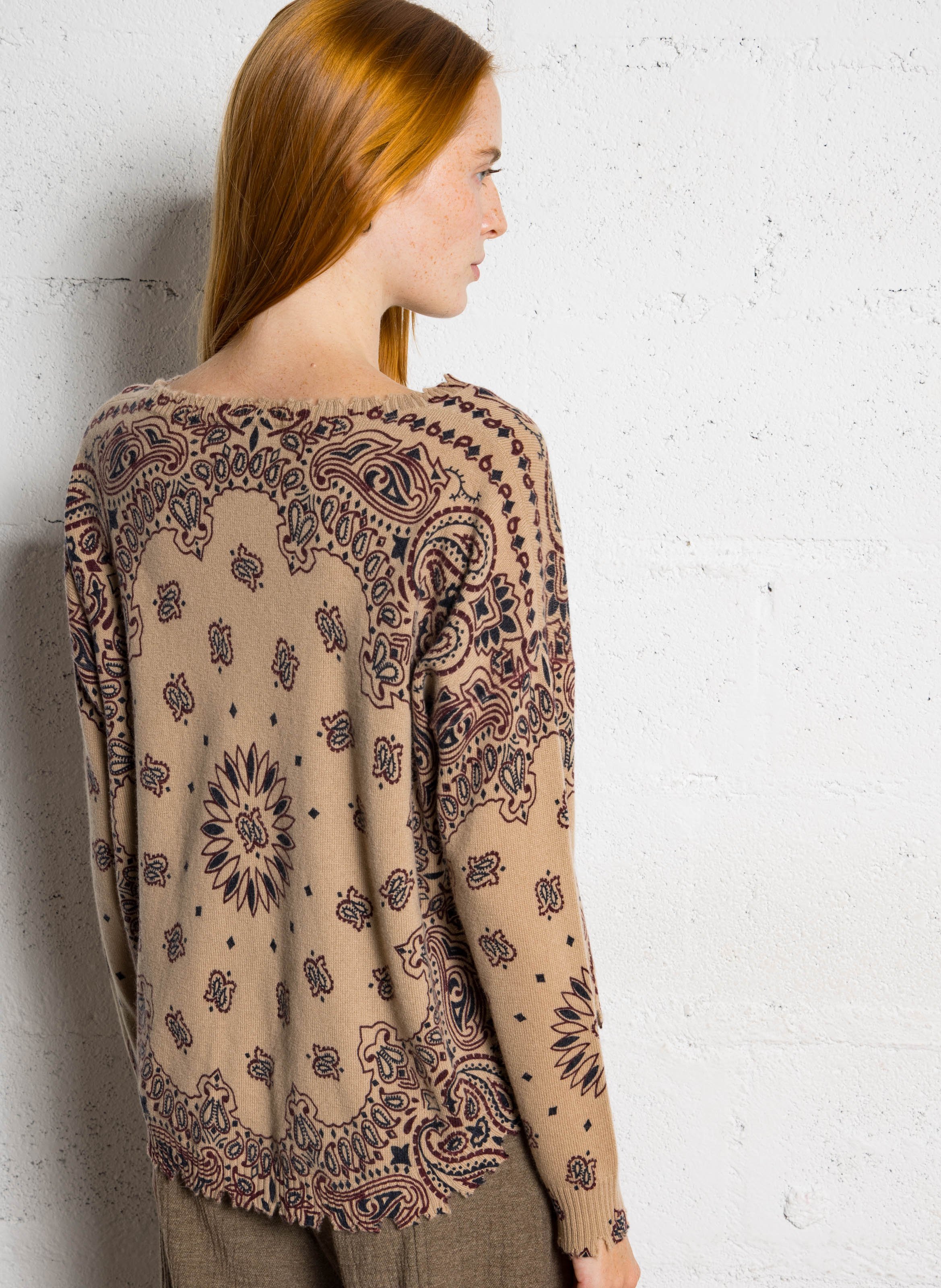 Pull droit à bords crantés en cachemire maillé KUJTEN Marron