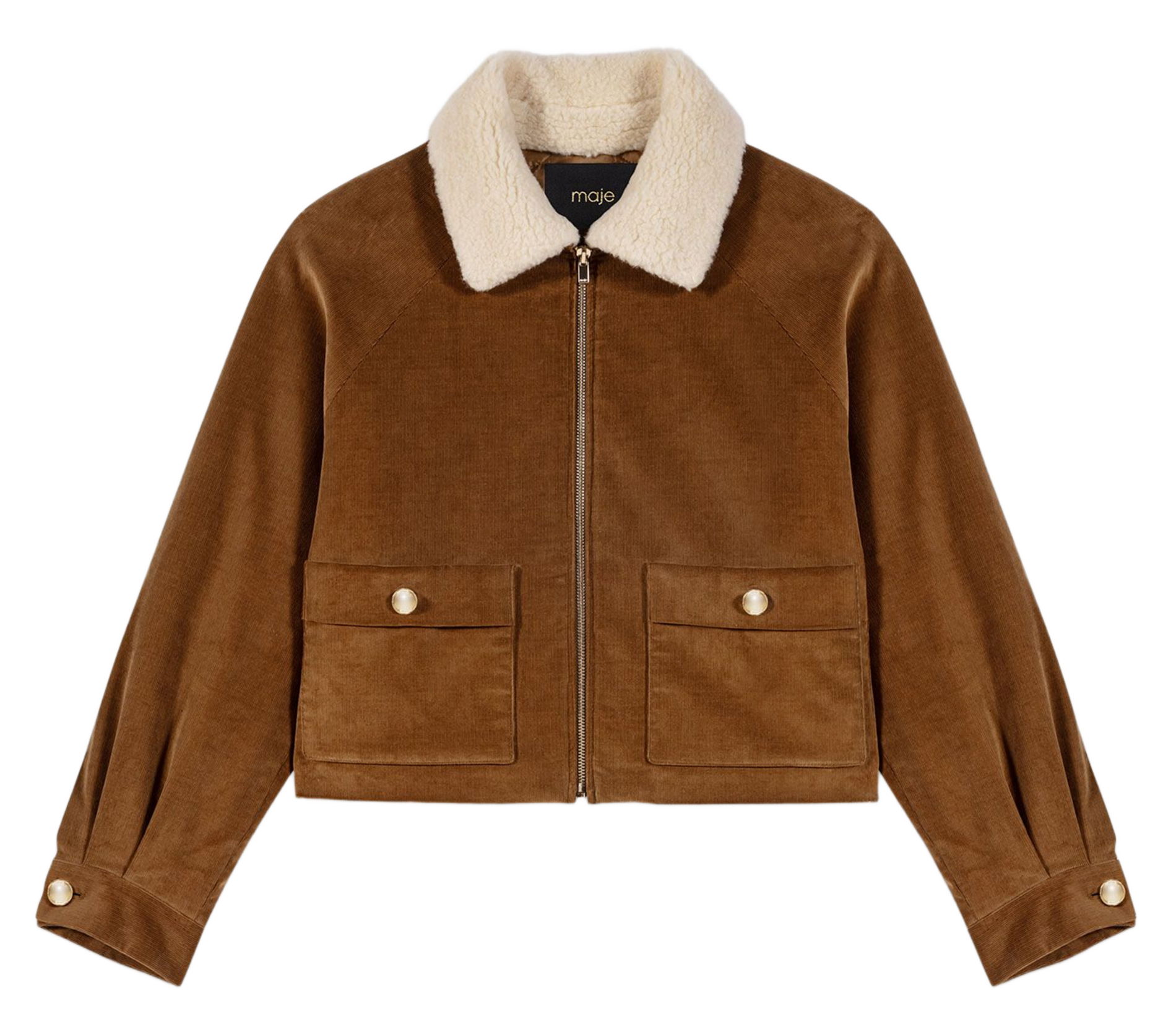 Veste courte droite zippée MAJE Marron