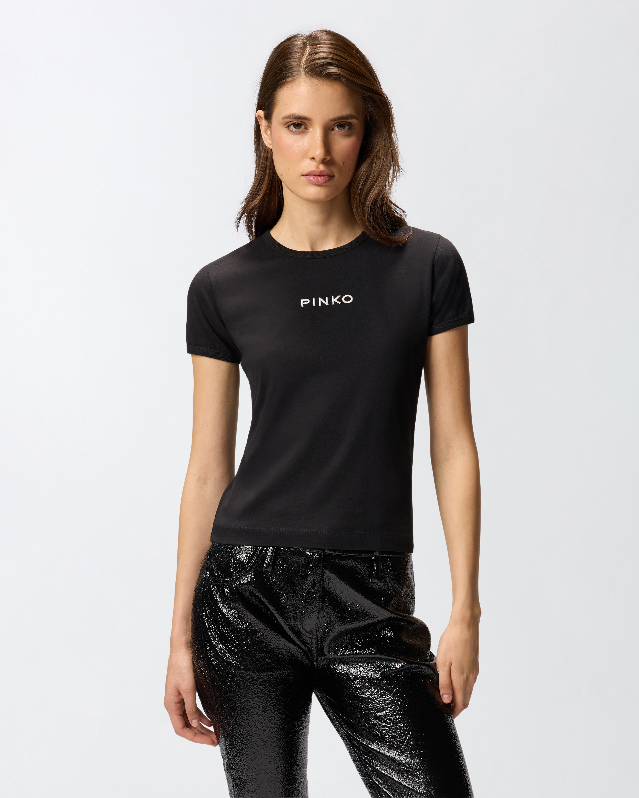 Short-sleeved t-shirt with embroidered logo PINKO