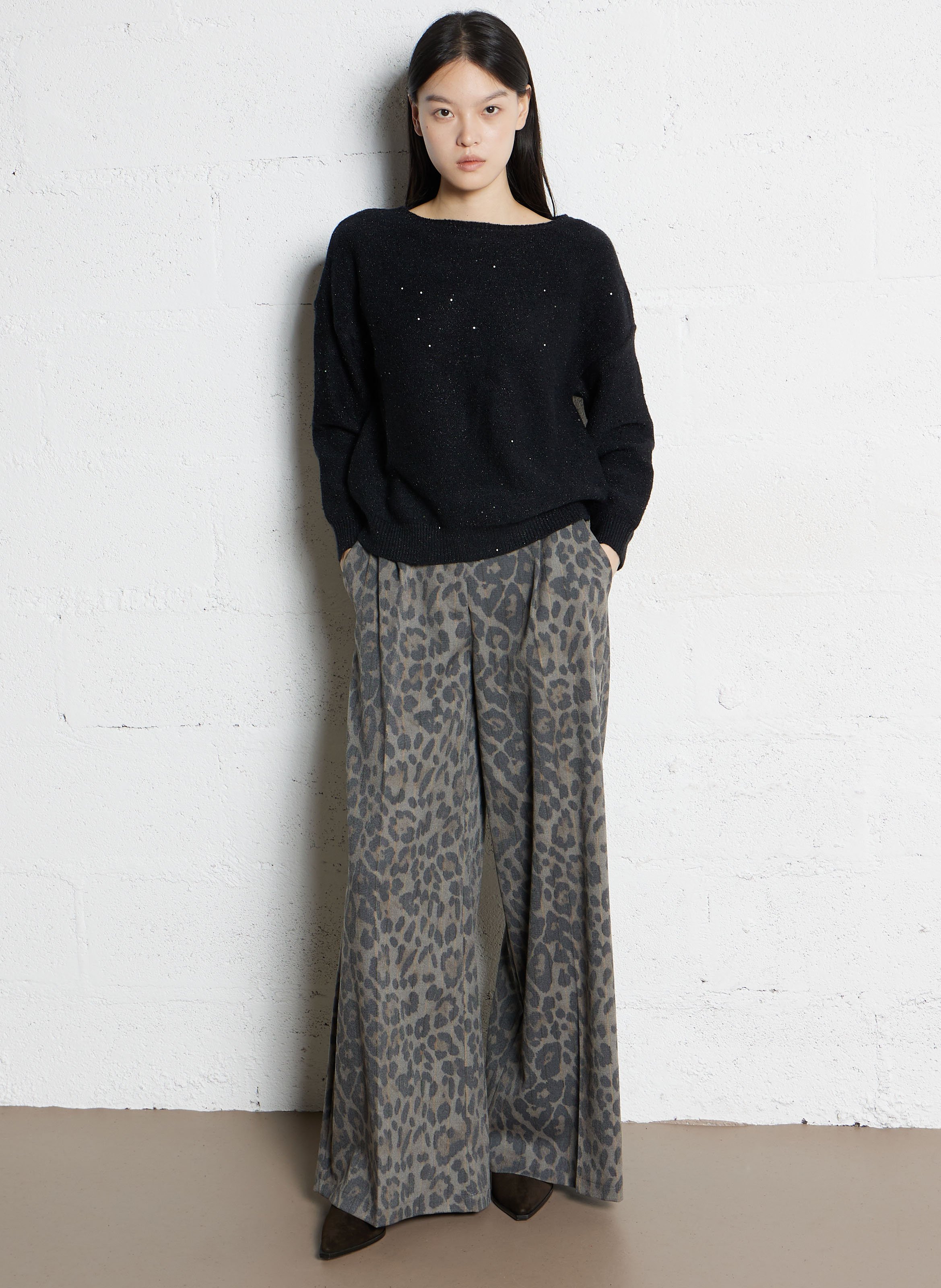 Pull col bateau à broderies sequins MAISON 123 Noir