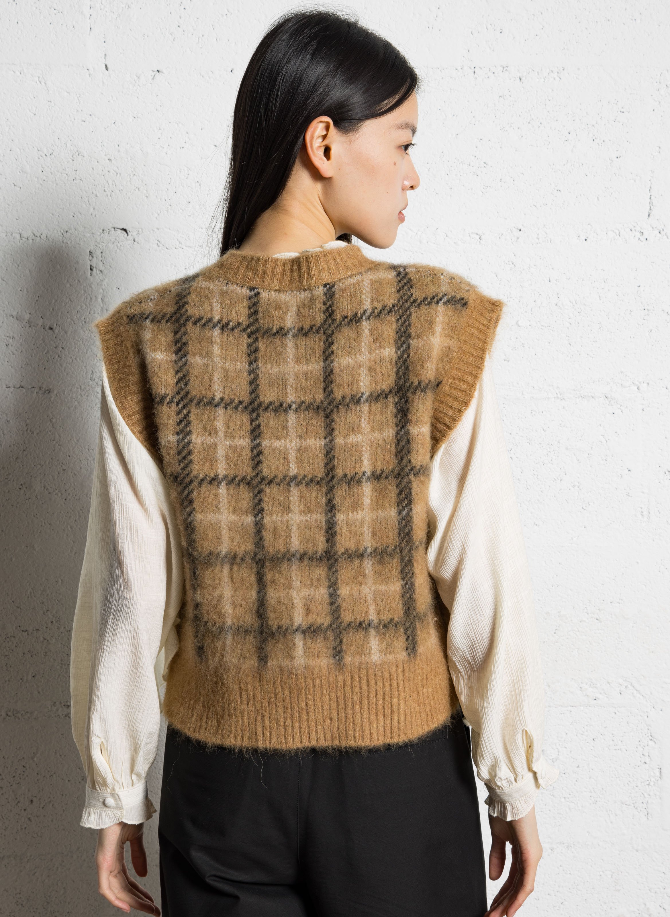 Pull col V  MAISON 123 Beige