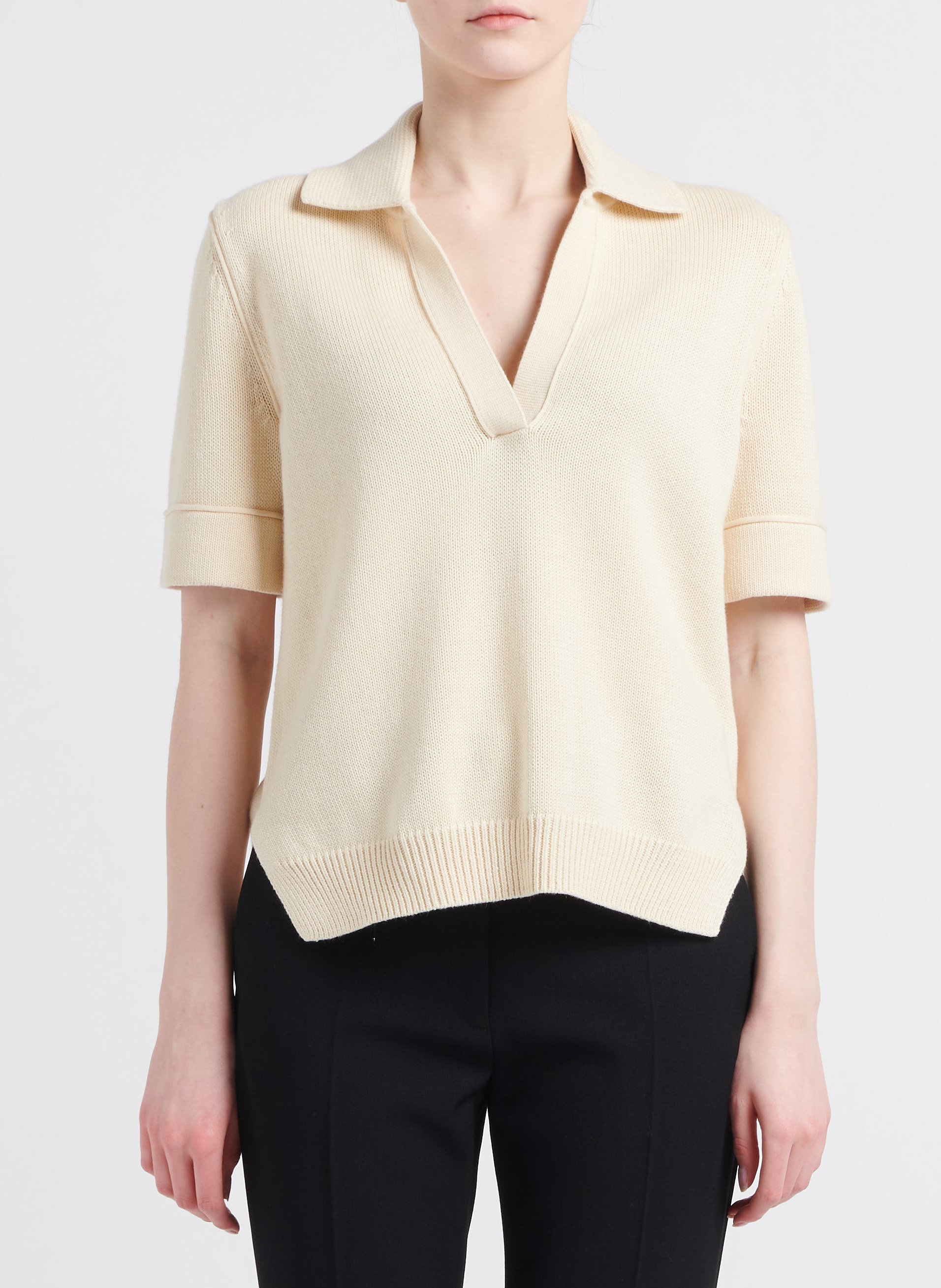 Top de mezcla de algodón con cuello de camisa THEORY Beige