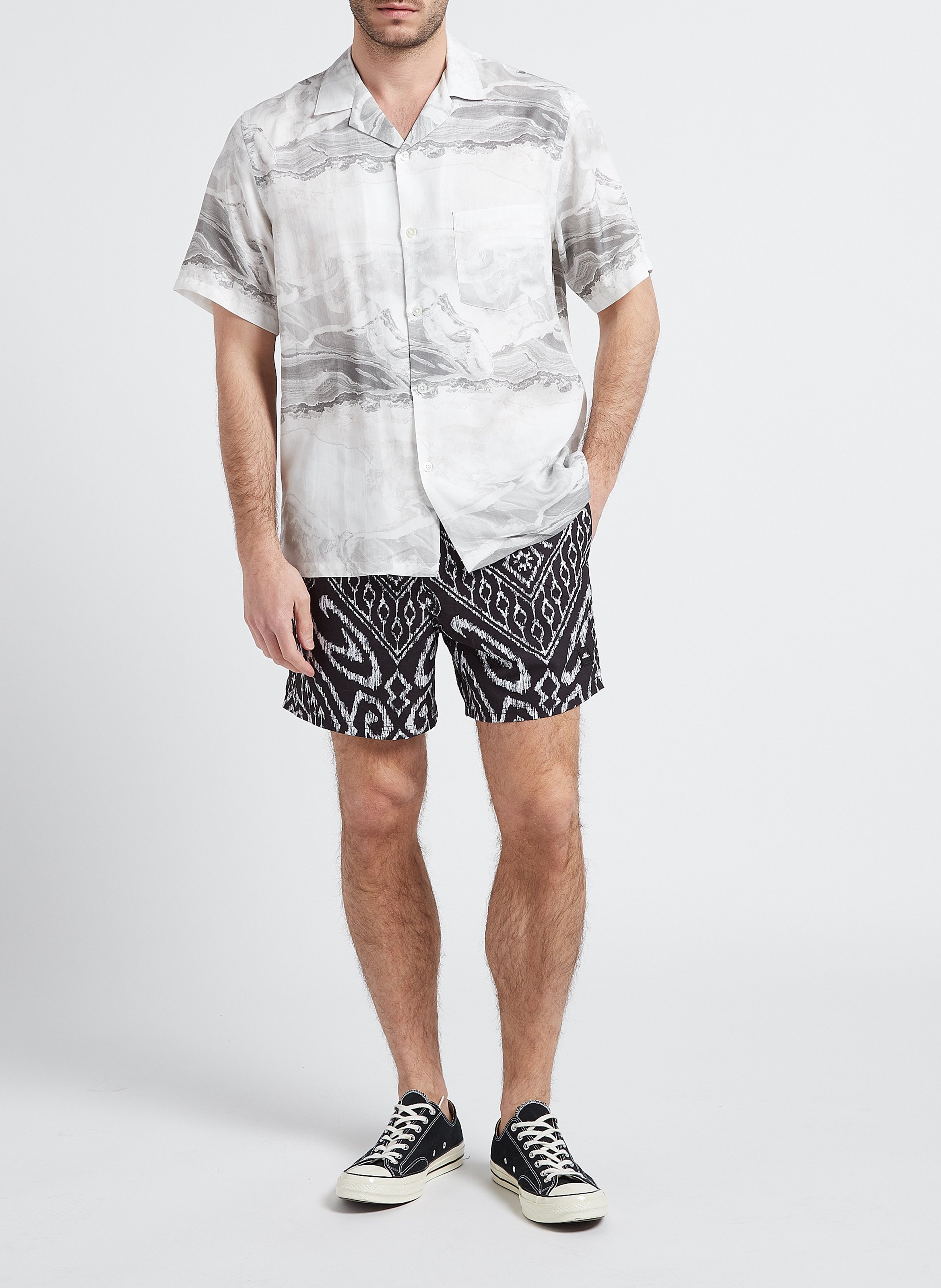 Bluse mit Kuba-Kragen und Print PORTUGUESE FLANNEL Grau