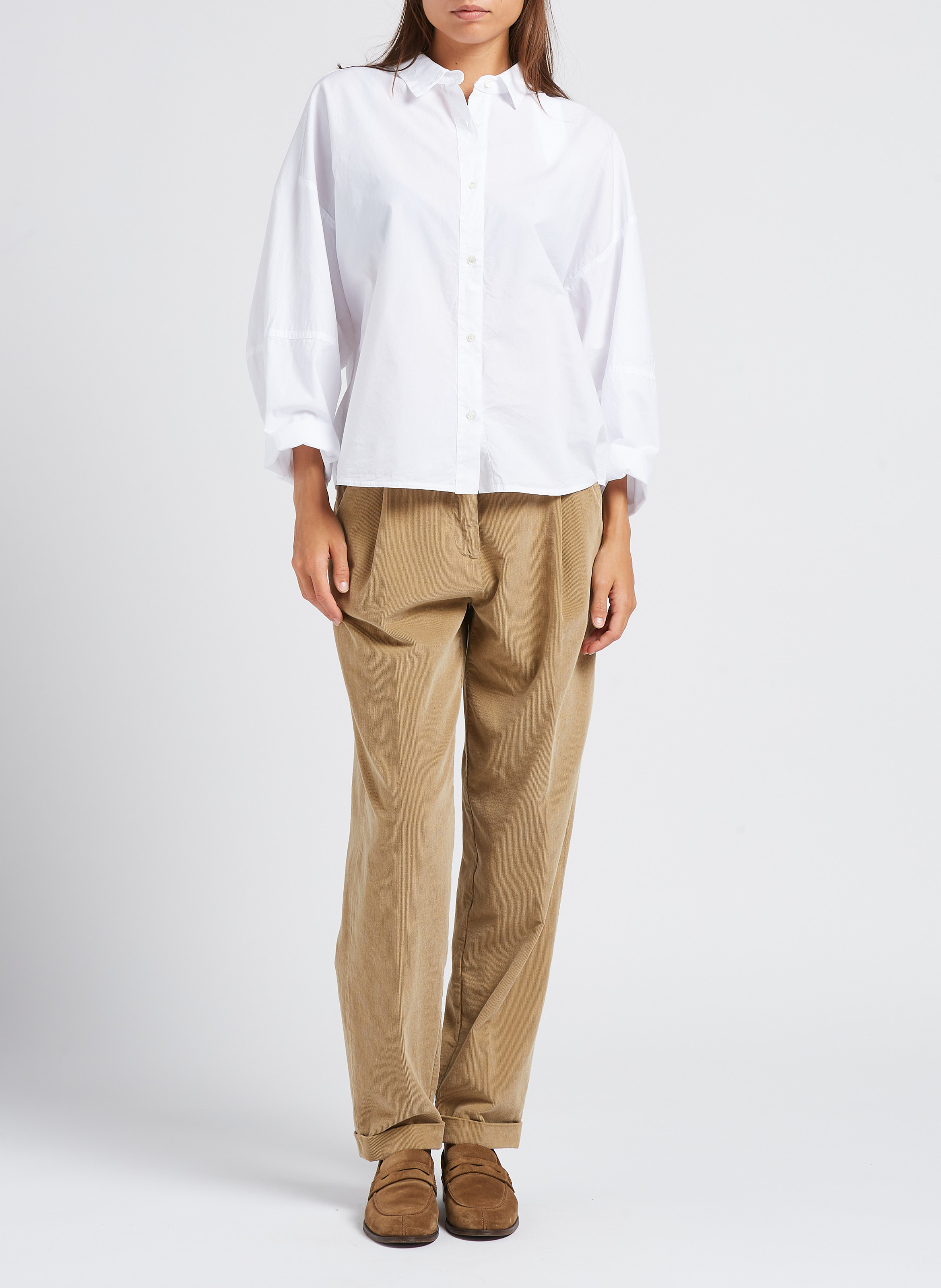 Cotton corduroy carrot trousers POMANDERE Brown