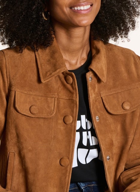 Veste col classique en cuir LA FEE MARABOUTEE Marron