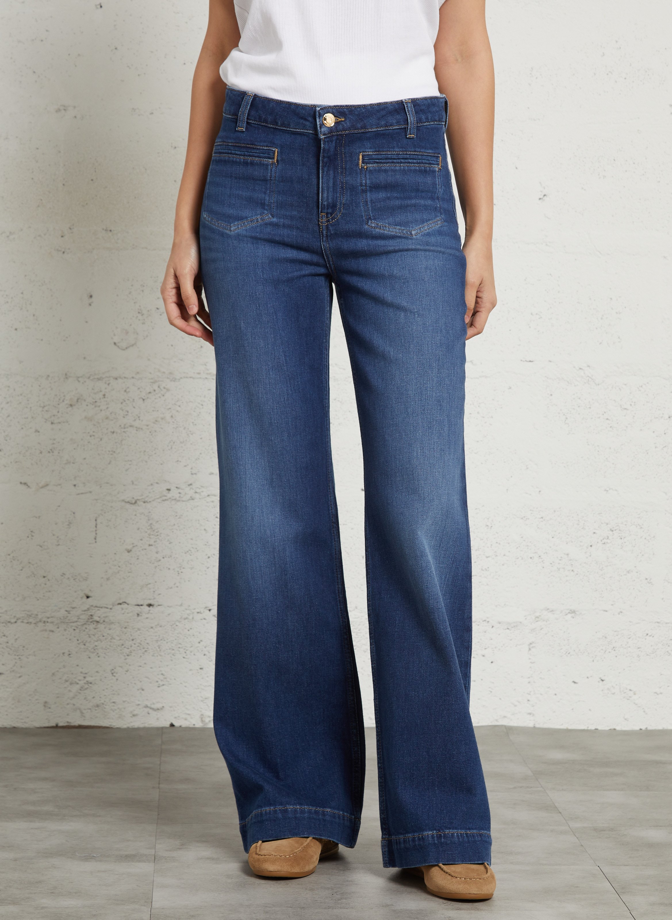 Jean large taille haute uni MAISON 123 Bleu