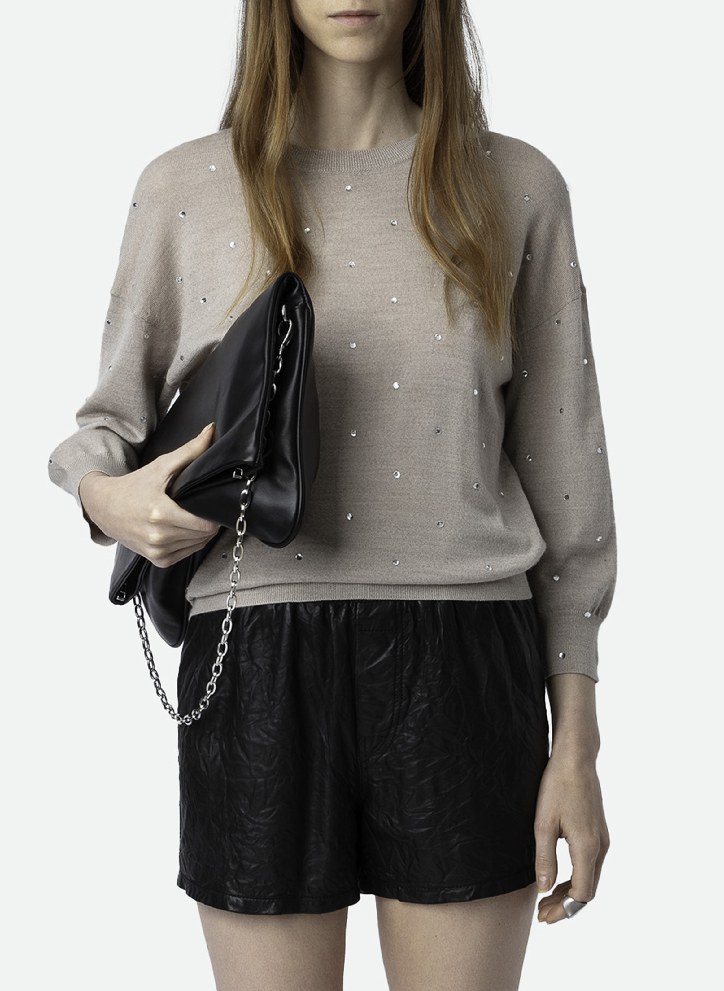 Pull droit col rond en laine mérinos ZADIG&VOLTAIRE Beige