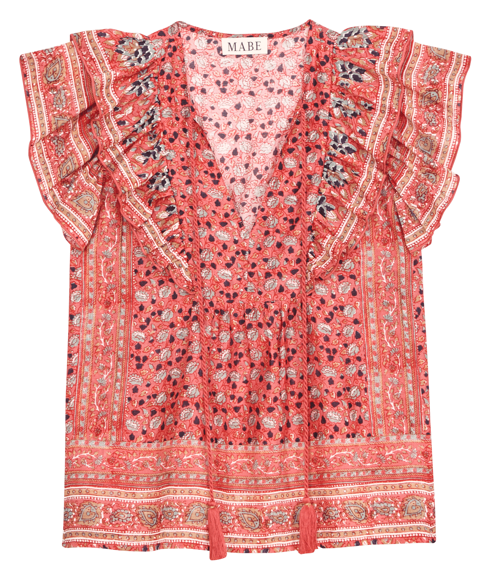 Top droit col V en coton imprimé M.A.B.E Rose