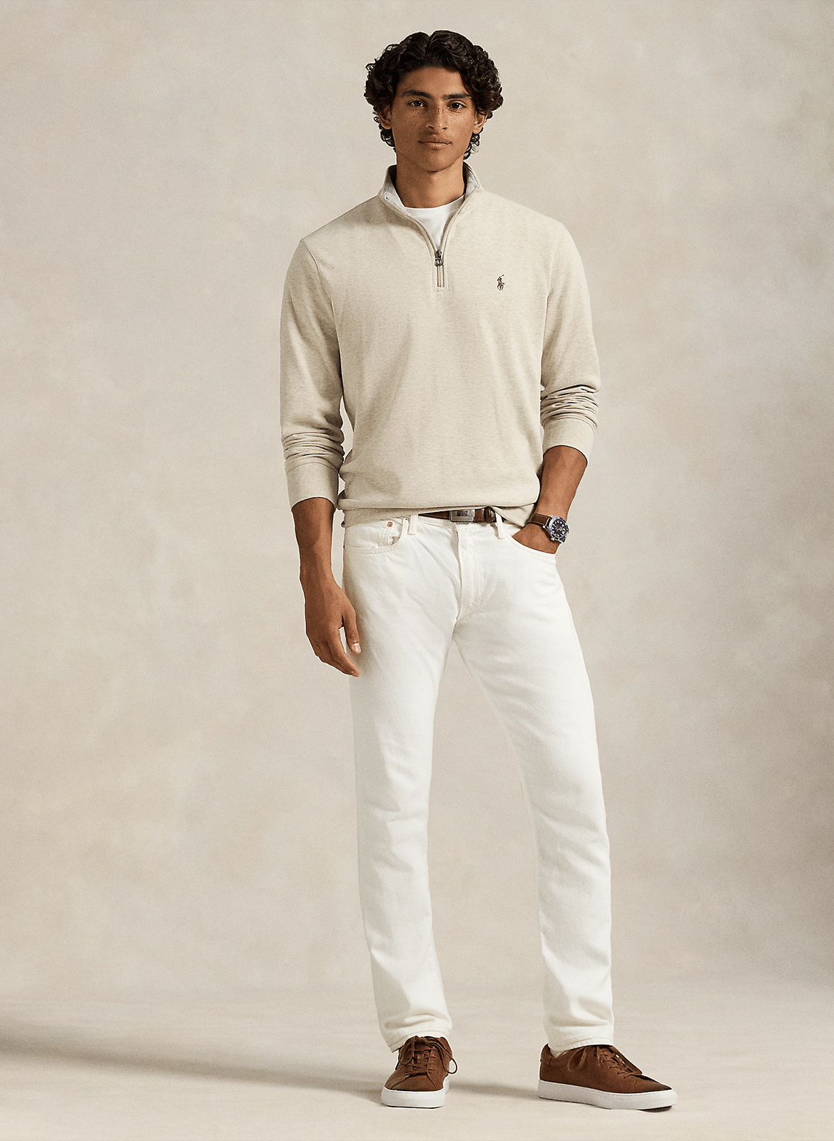 Pullover aus Baumwoll-Mix mit Reißverschluss-Kragen POLO RALPH LAUREN Beige