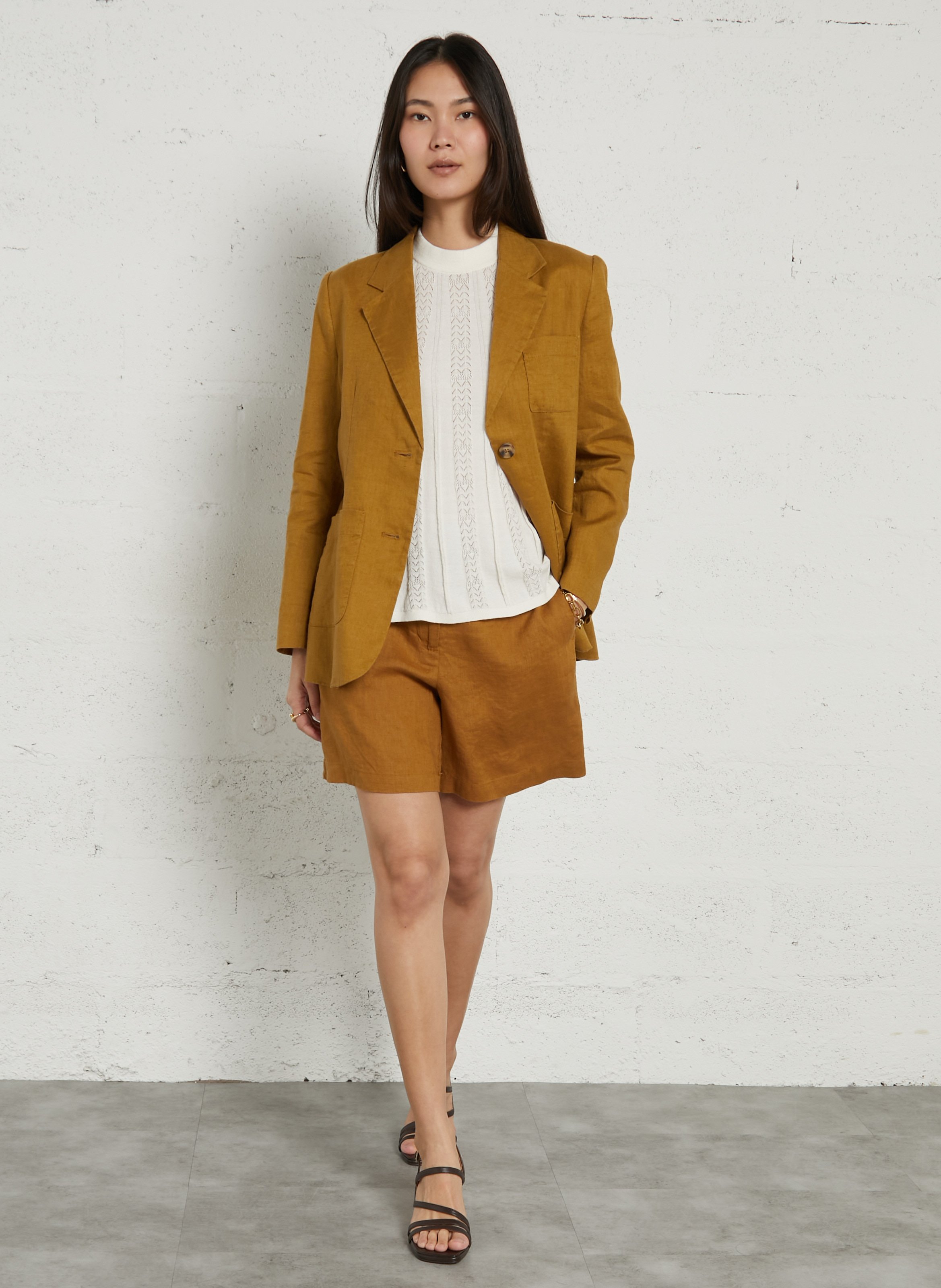 Straight linen shorts JC SOPHIE Brown