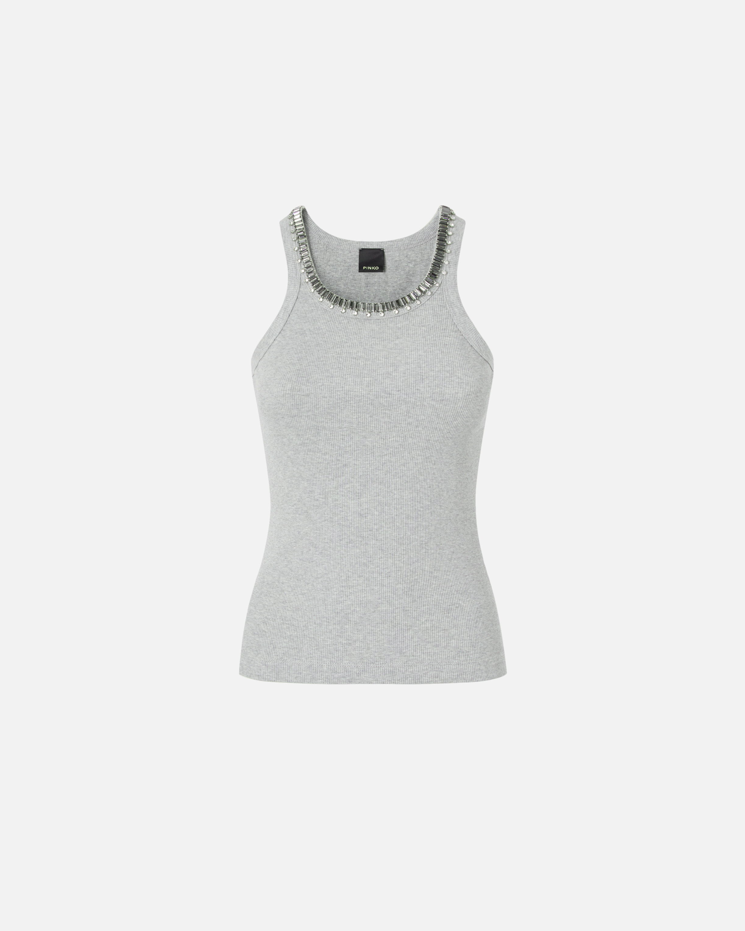 Ribbed top with jewel embroideries Grey