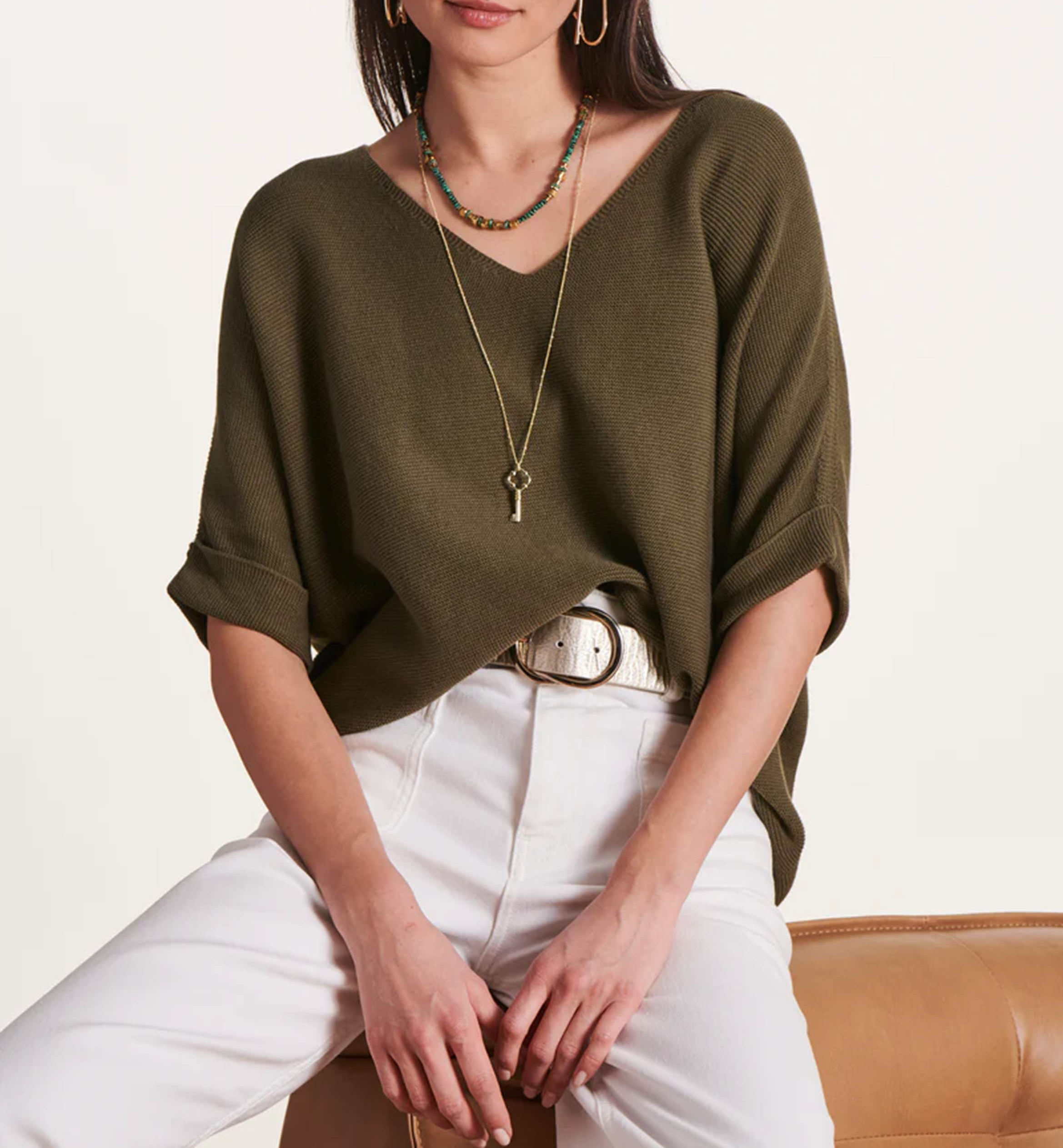 Loose-fit V-neck knit top LA FEE MARABOUTEE Green