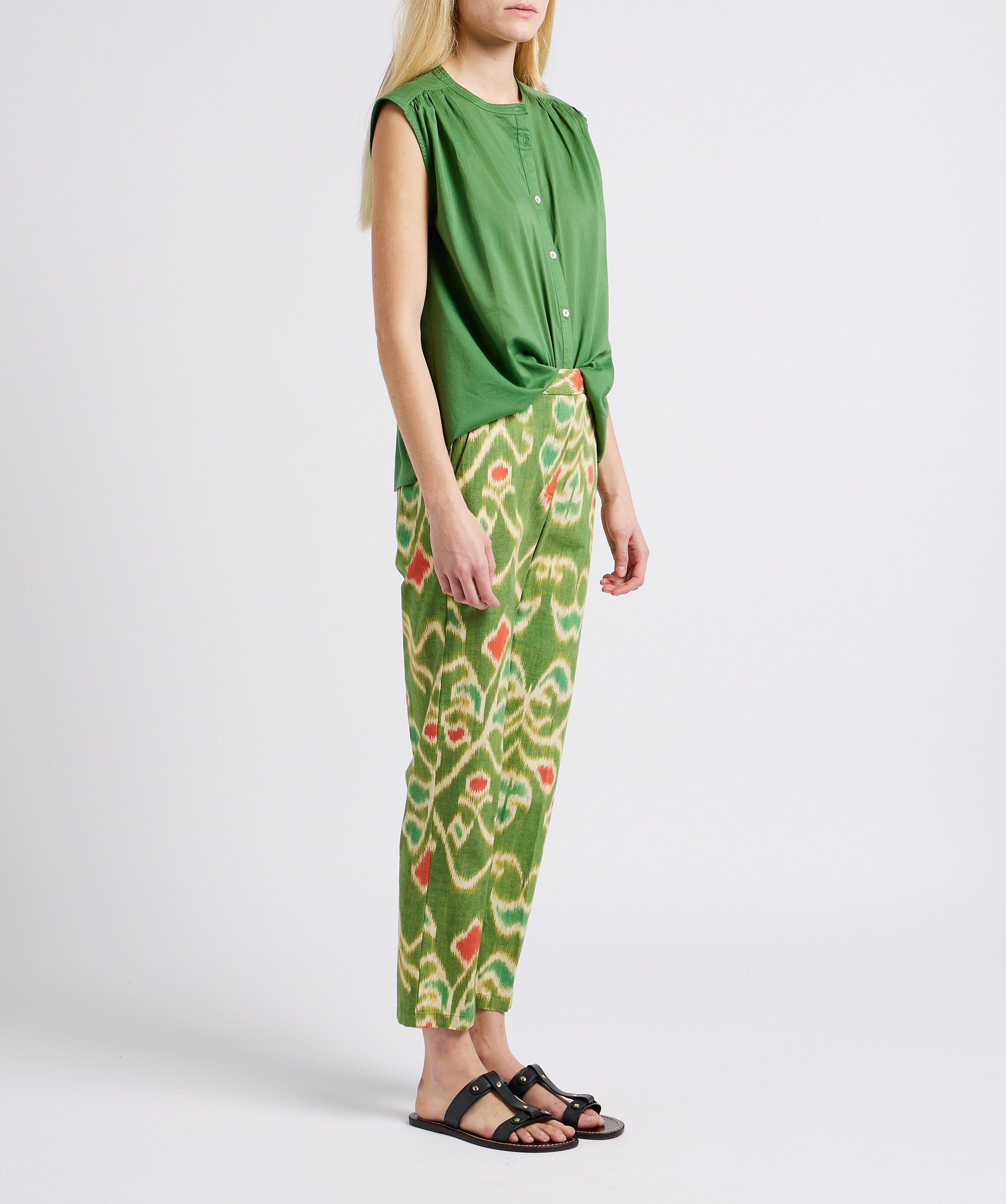 Pantalon droit en coton imprimé DIEGA Vert