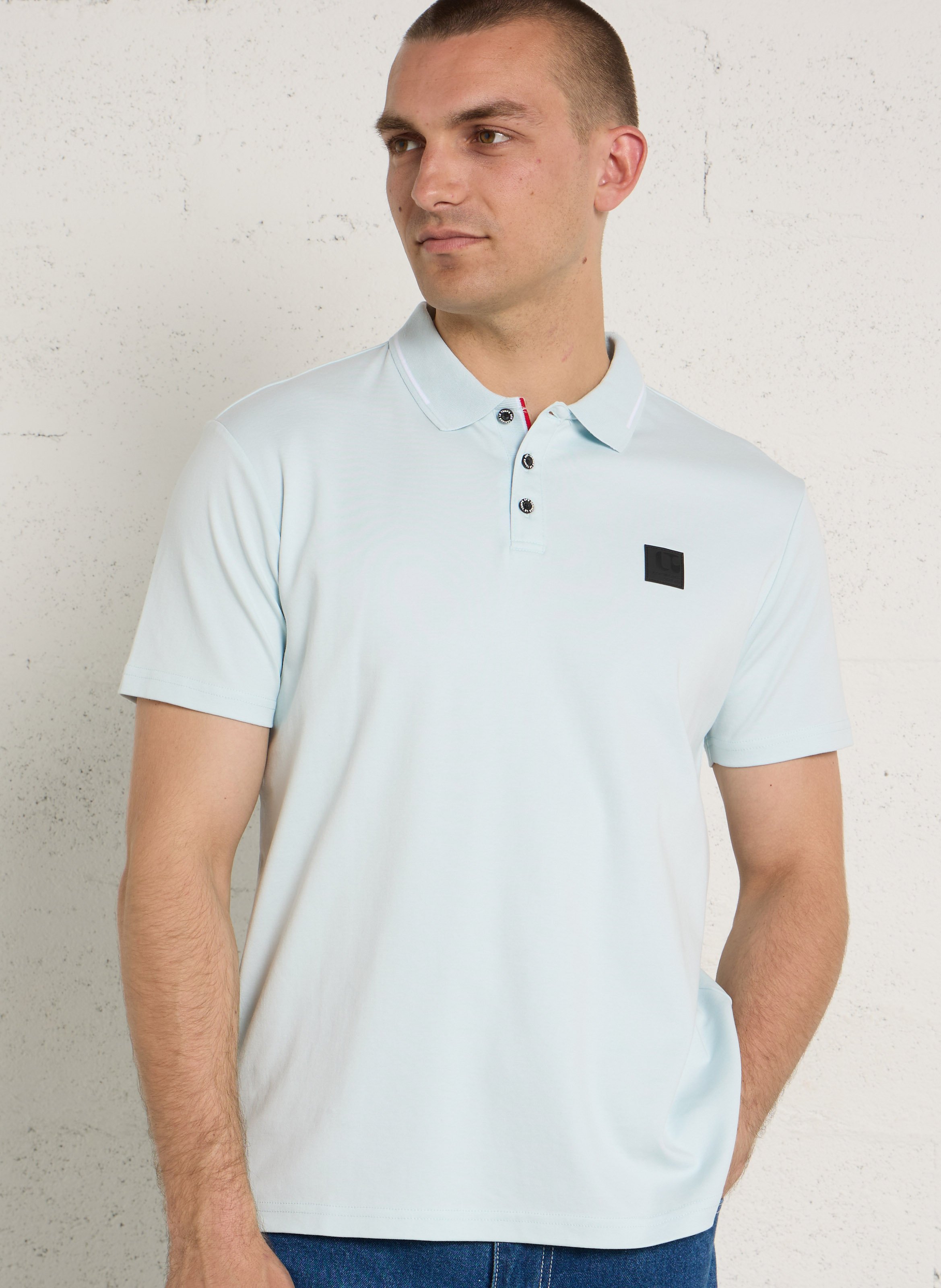 Polo droit manches courtes uni en coton LE TEMPS DES CERISES Bleu