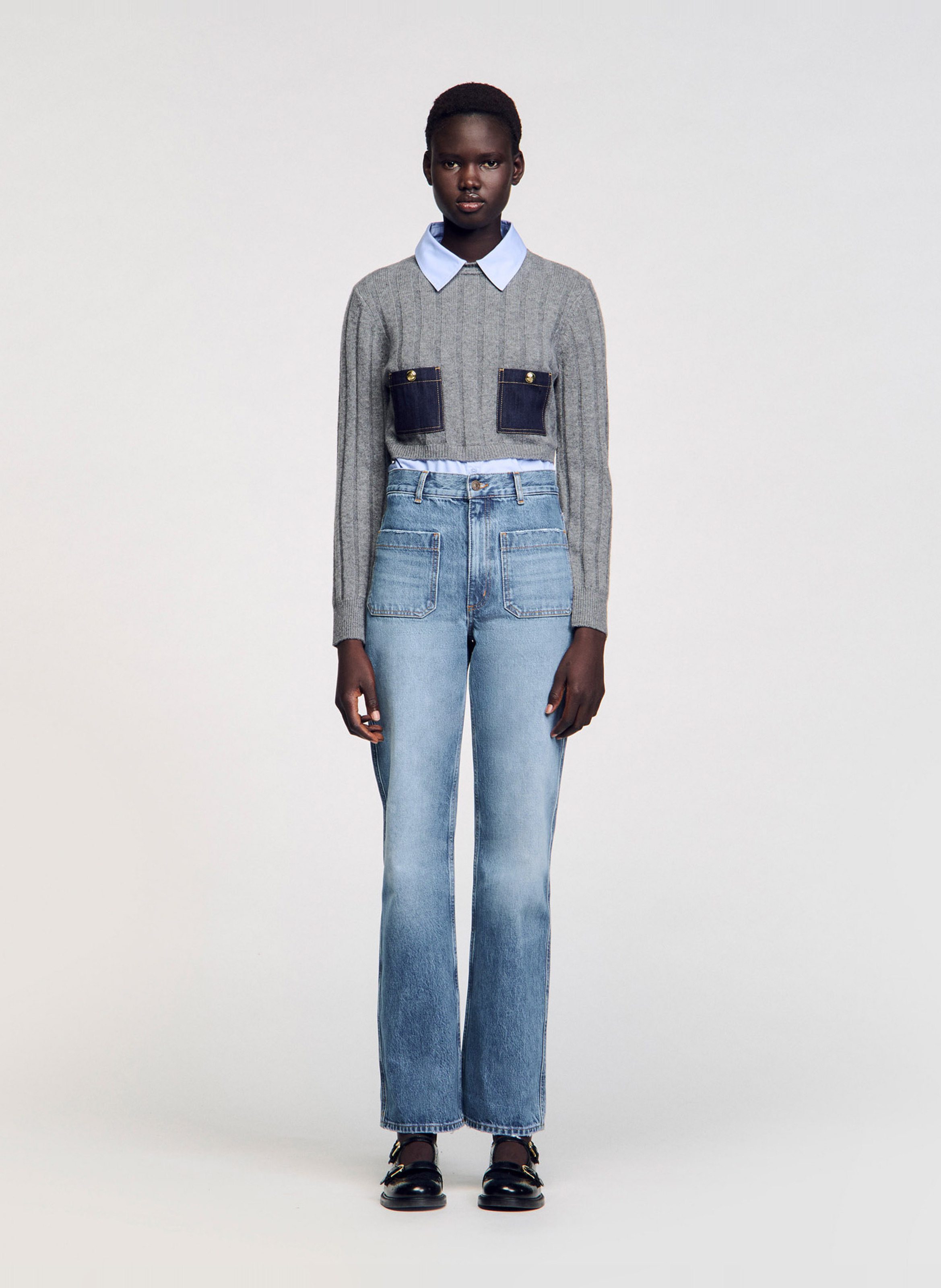 Katoenen jeans met wijd uitlopende pijpen SANDRO Blauw