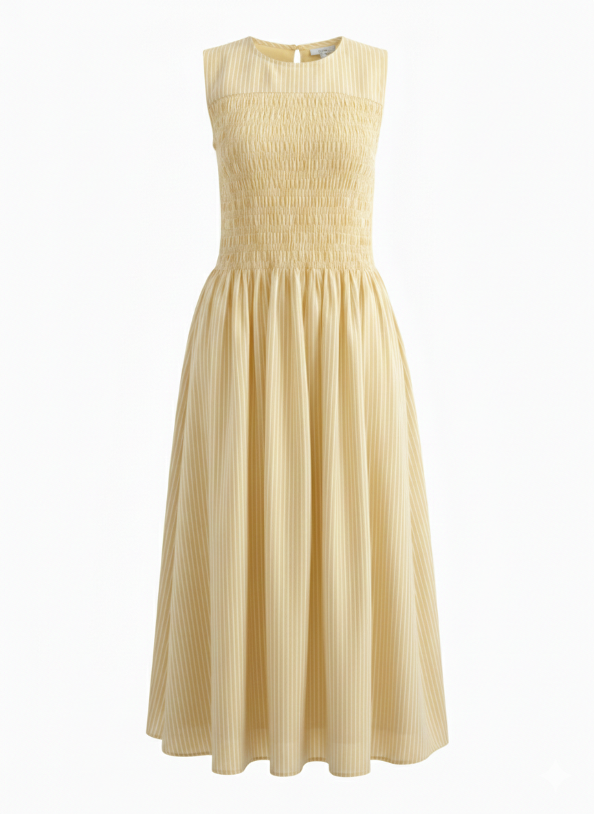 Robe longue à rayures smockée GARANCE PARIS Jaune