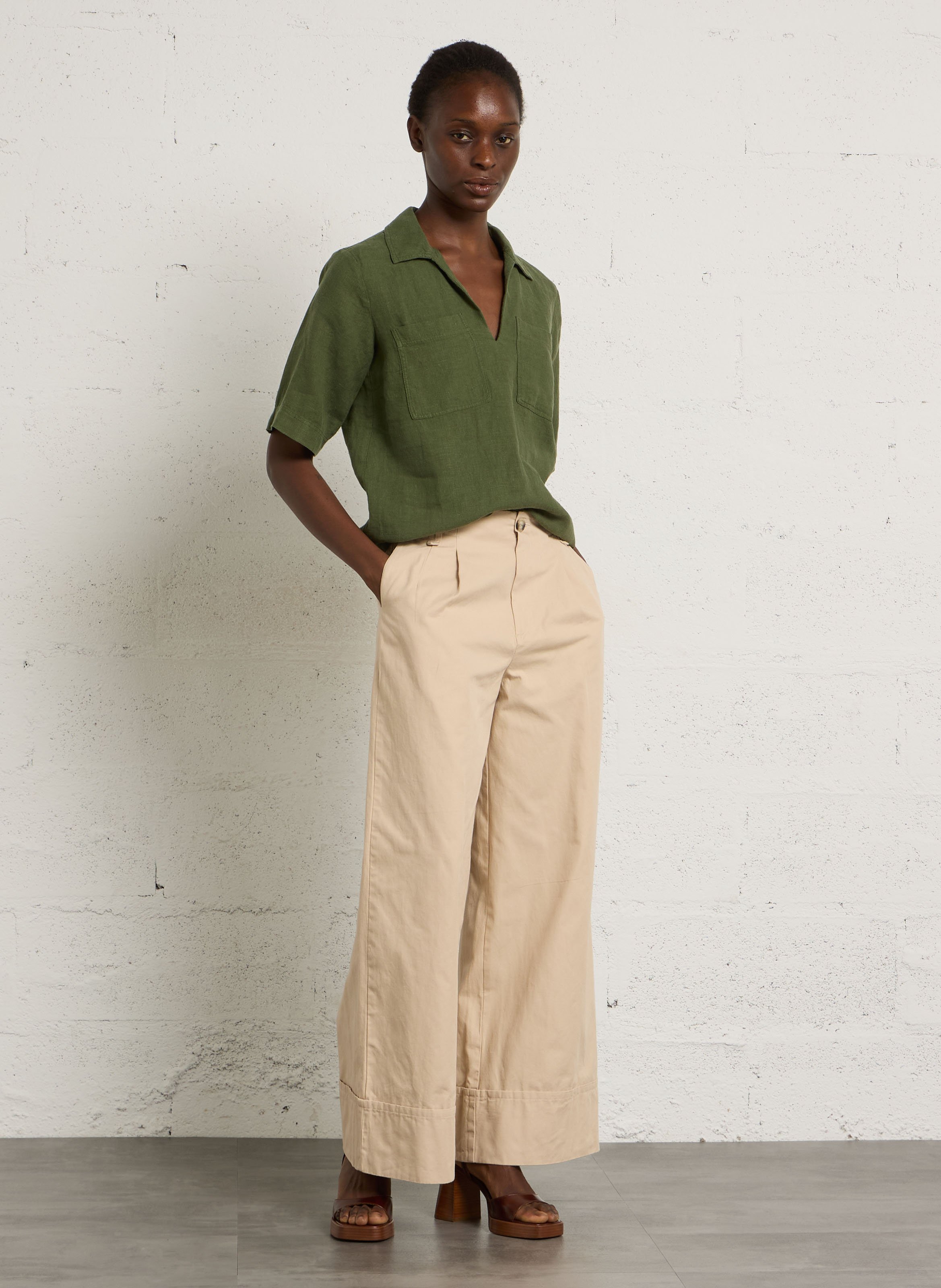 Pantalón ancho de algodón MAISON 123 Beige