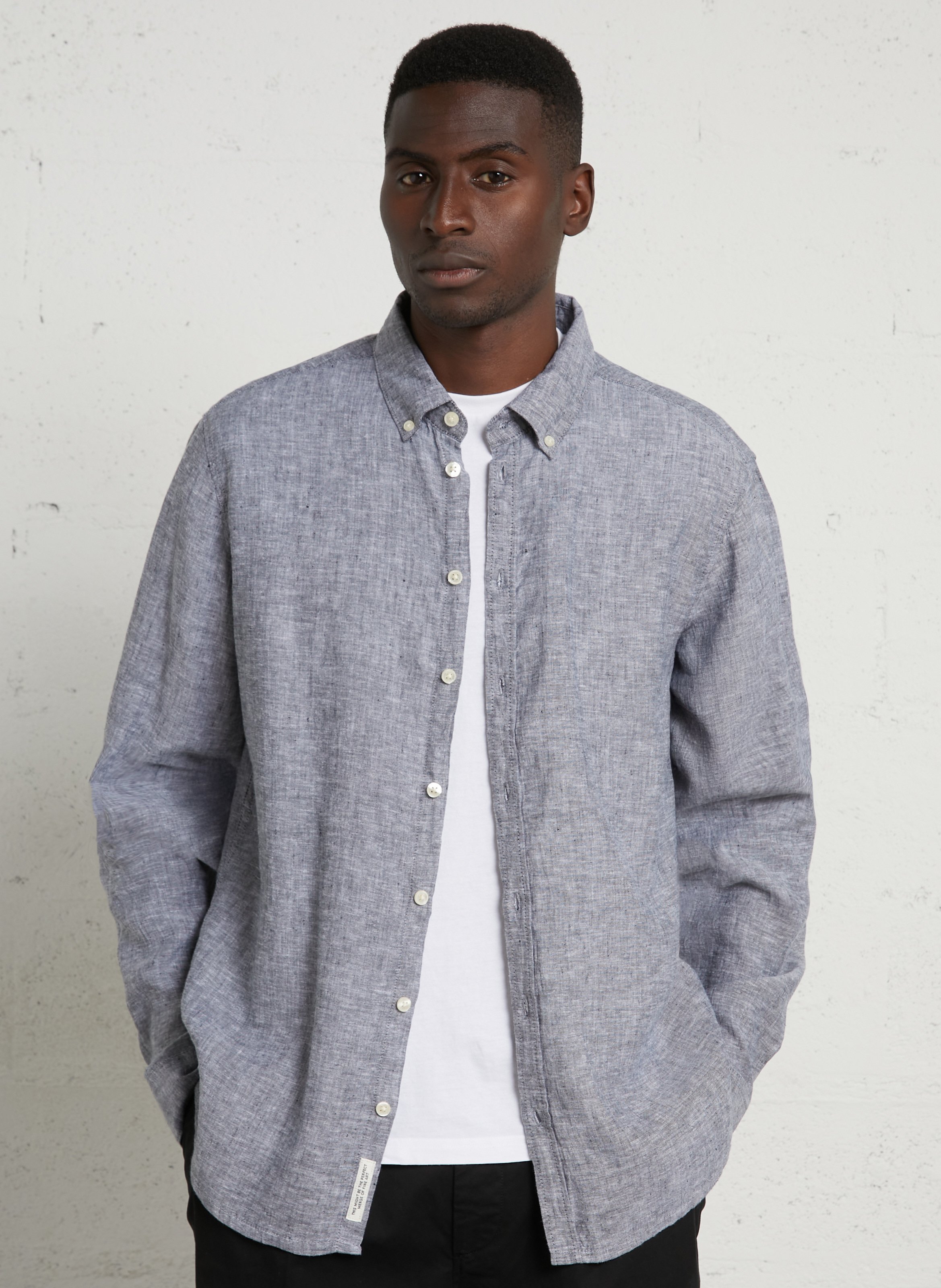 Chemise col classique en lin mélangé CASUAL FRIDAY Bleu