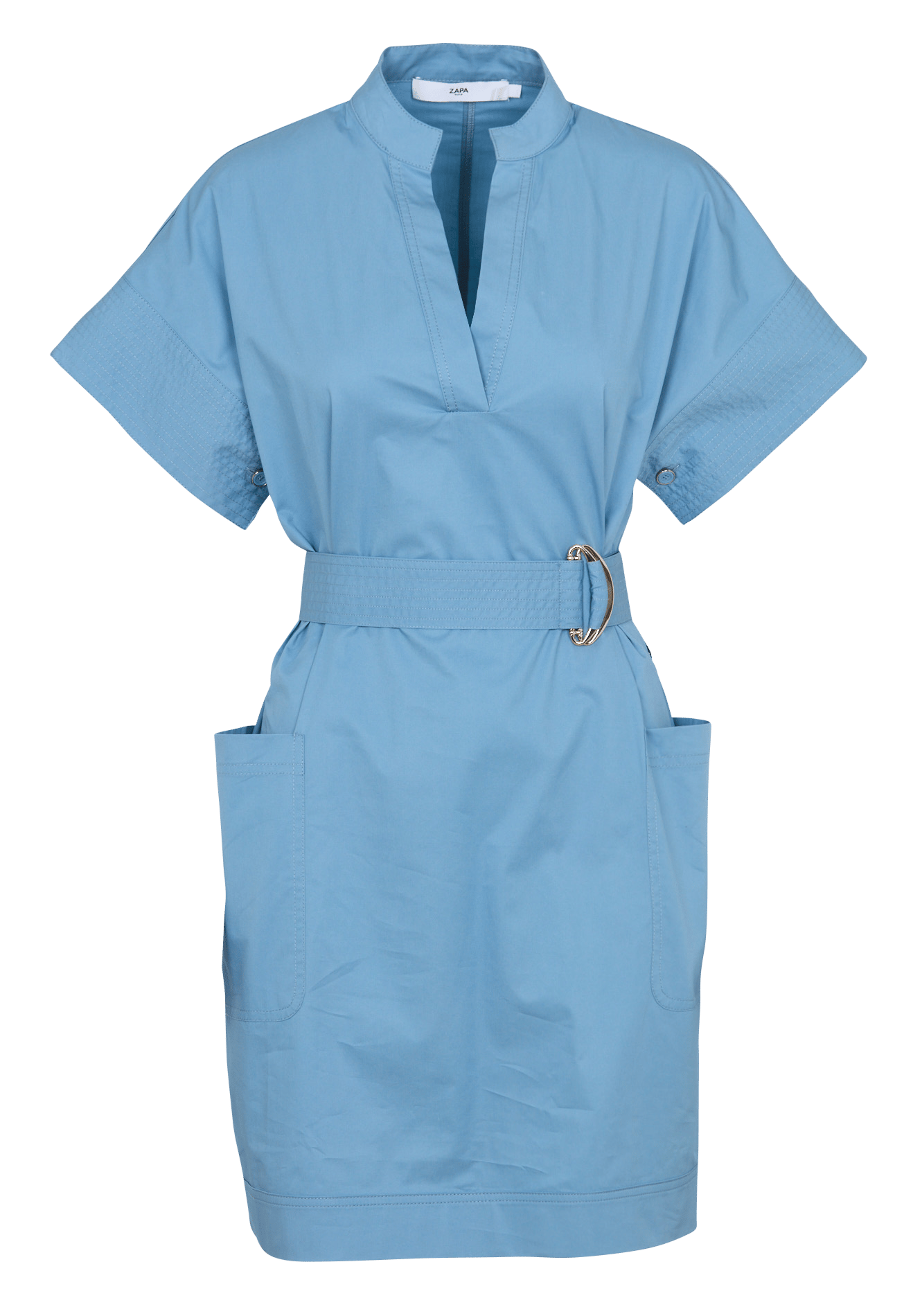 Kurzes Baumwollkleid mit V-Ausschnitt ZAPA Blau