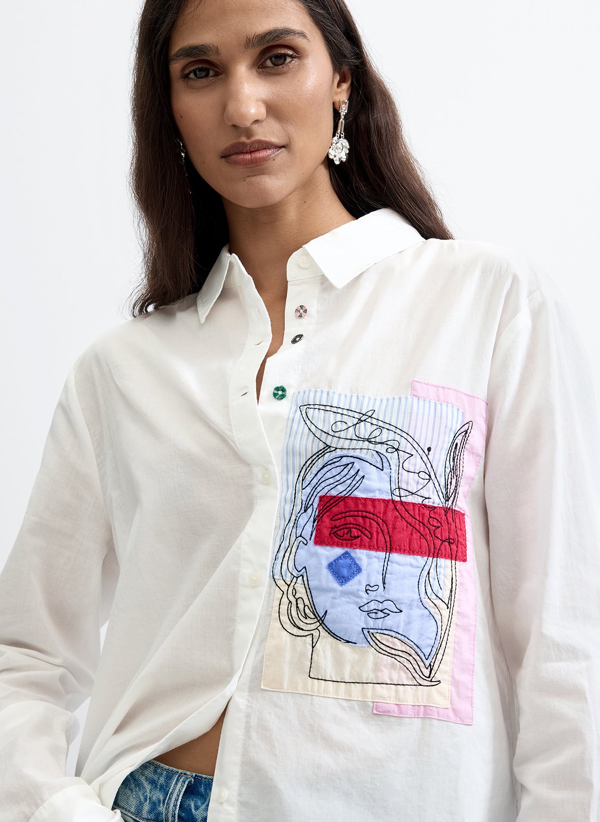 Chemise droite col classique en coton DESIGUAL Blanc