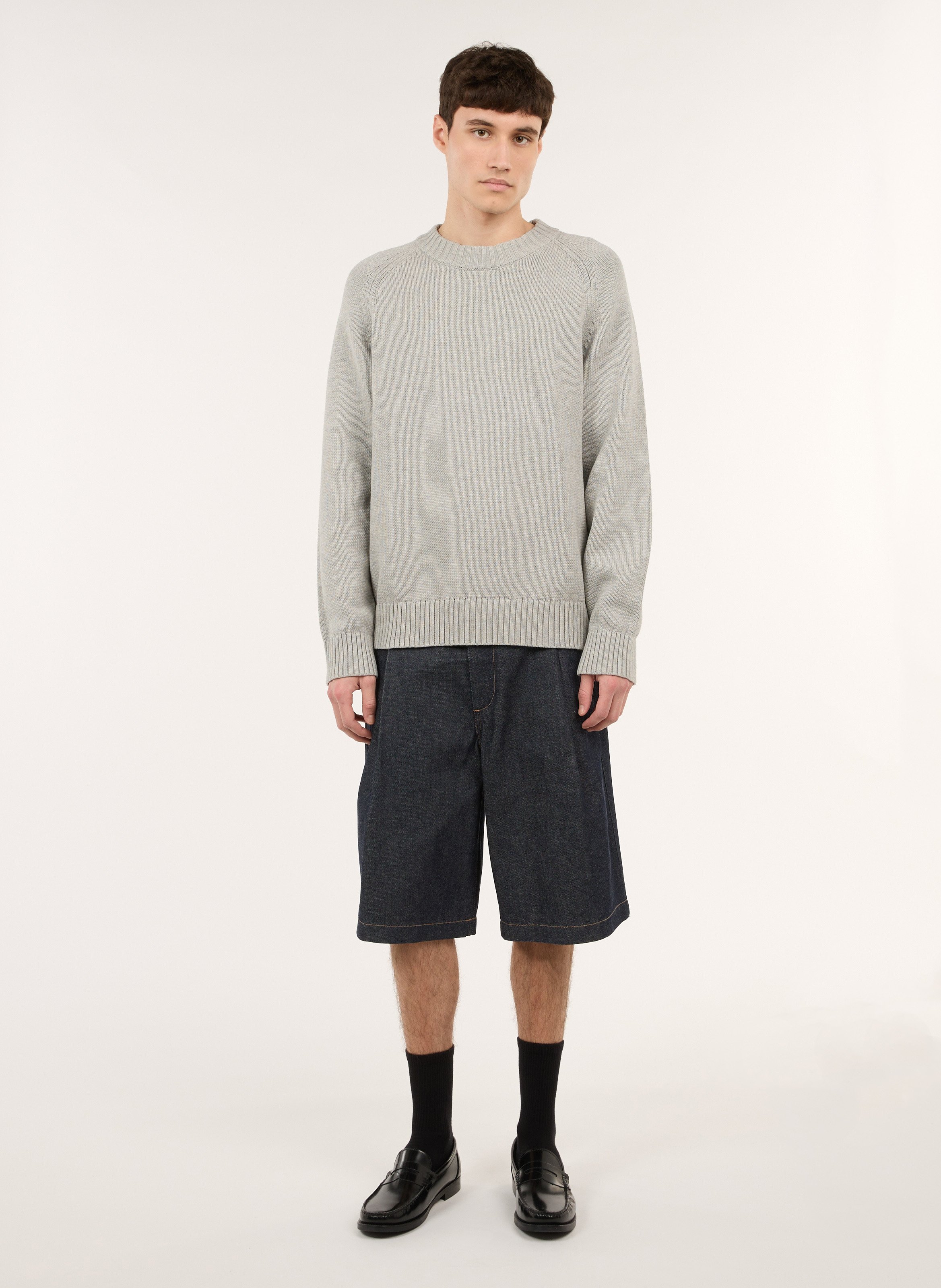 Pull droit col rond en coton SAISON 1865 Gris