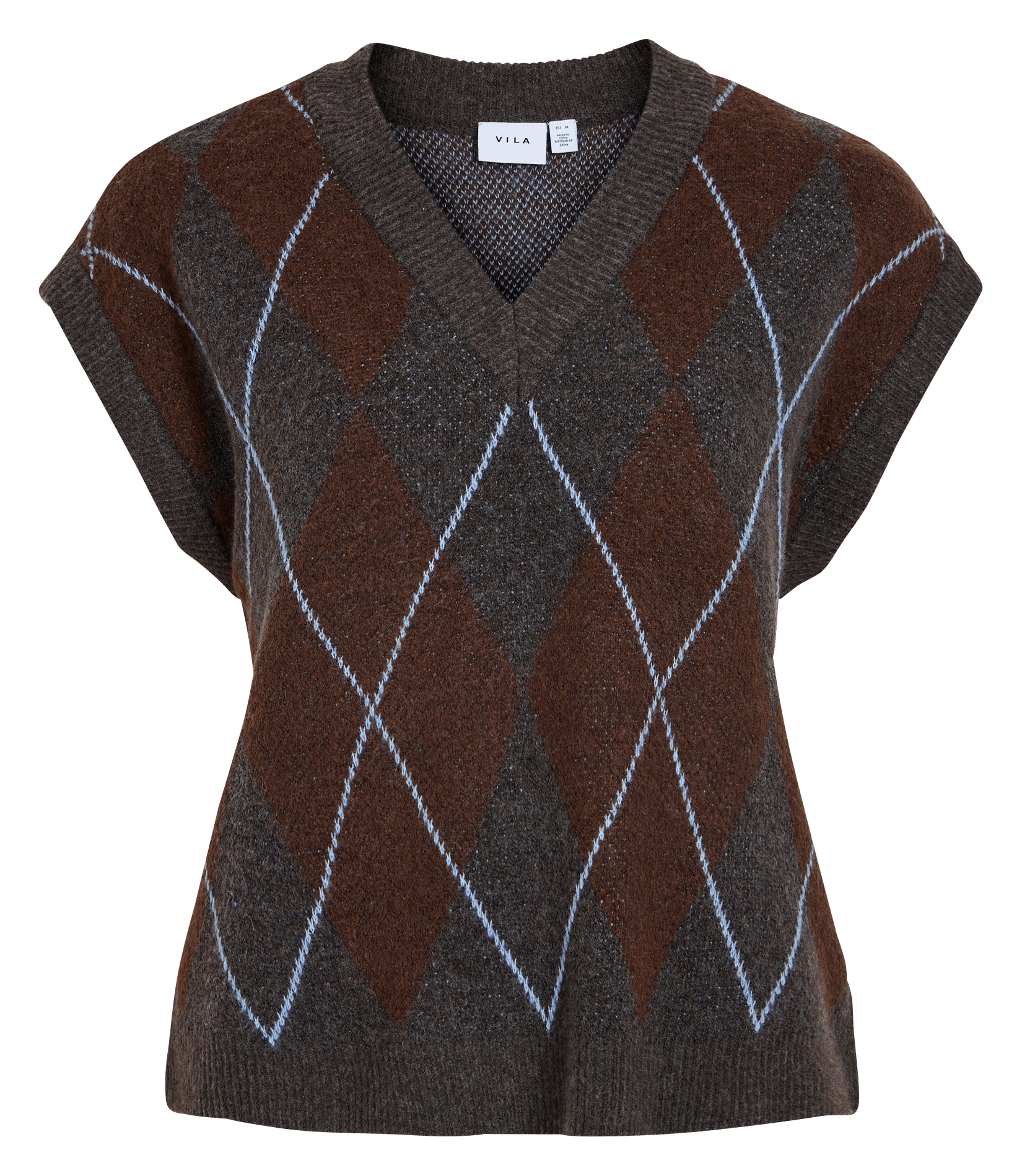 Pull droit col V à motifs VILA Gris
