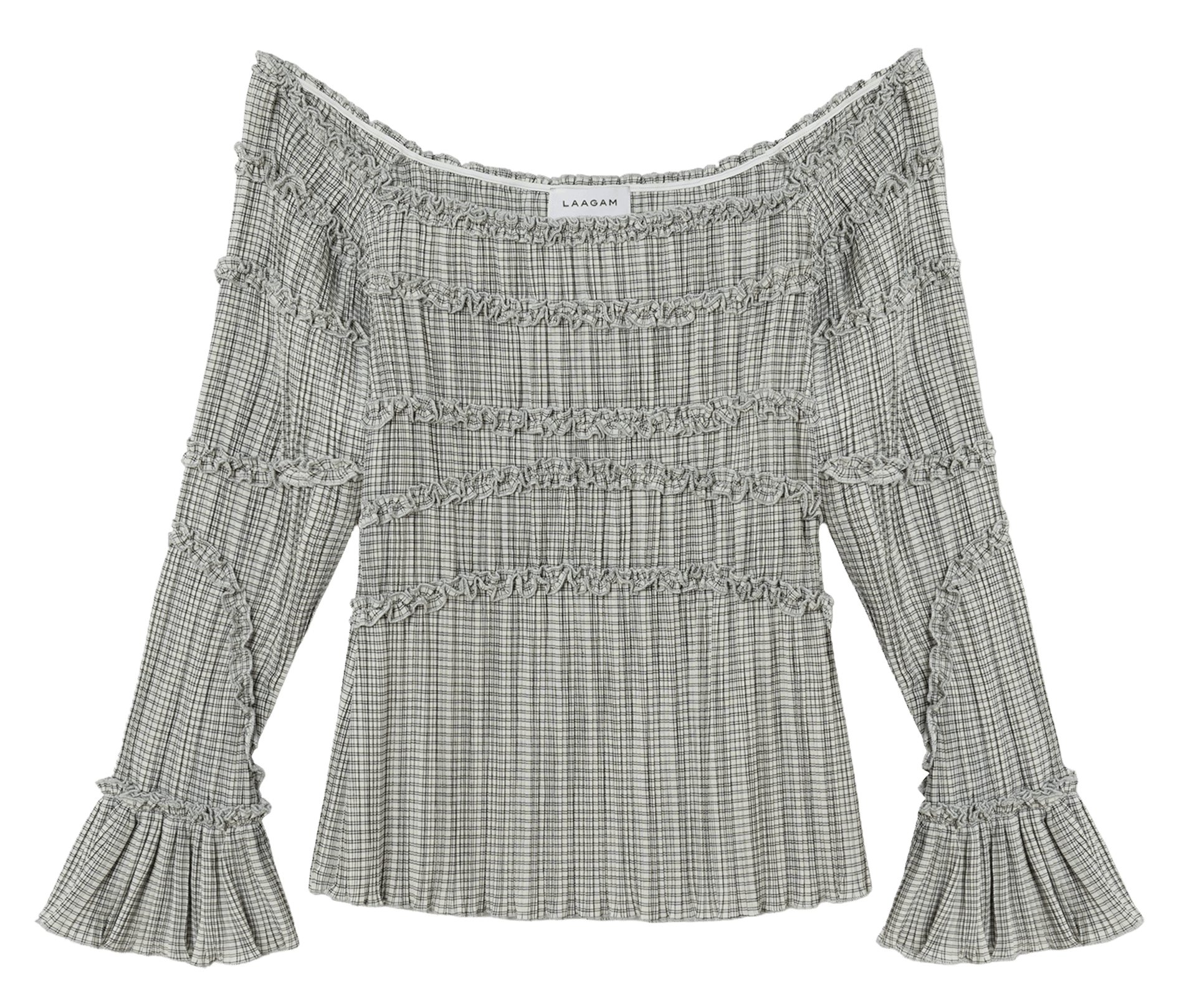 Straight cut off-the-shoulder top with print LAAGAM Grey