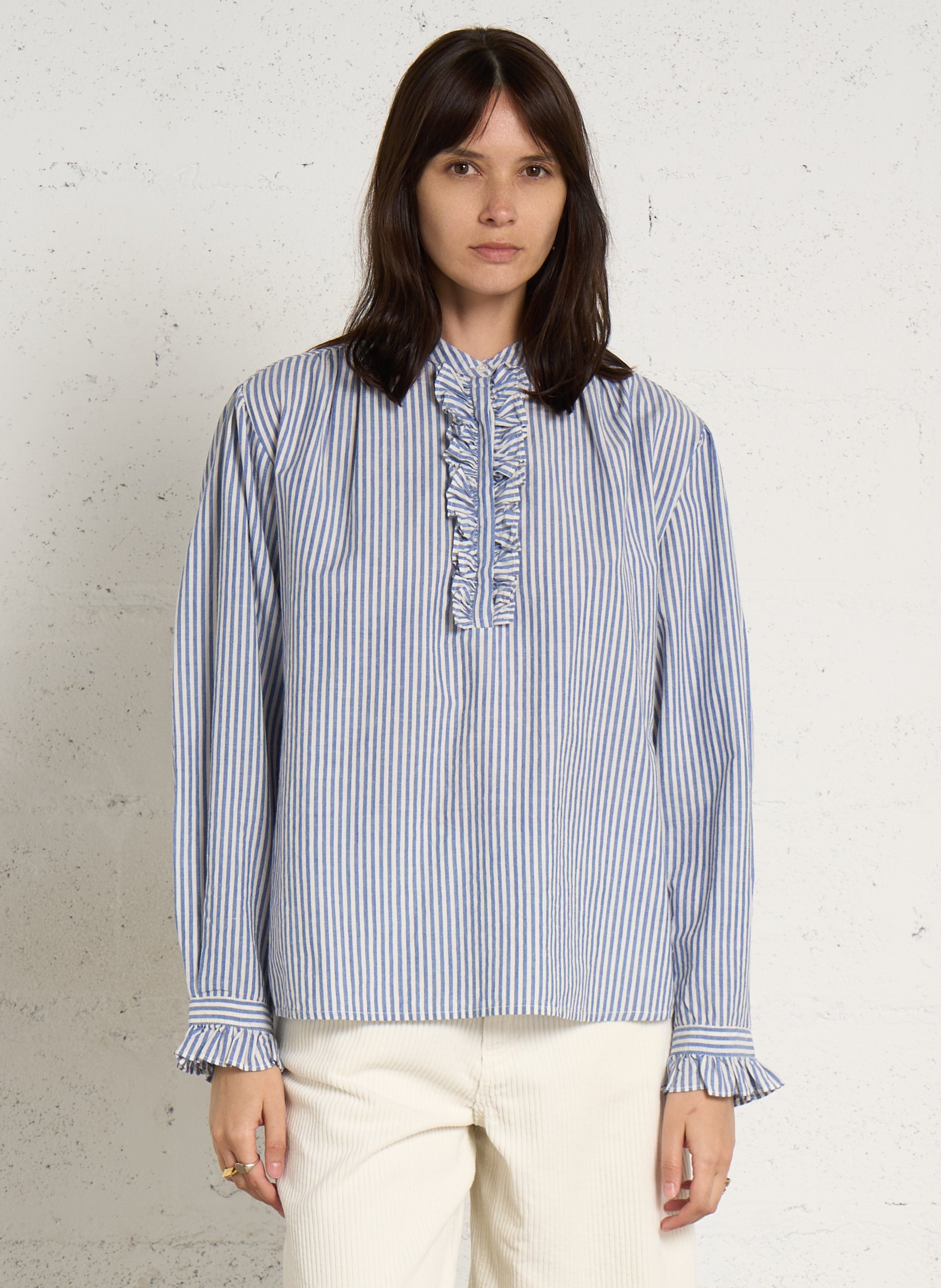 Baumwollbluse mit Rundhalskragen FEEKA Blau
