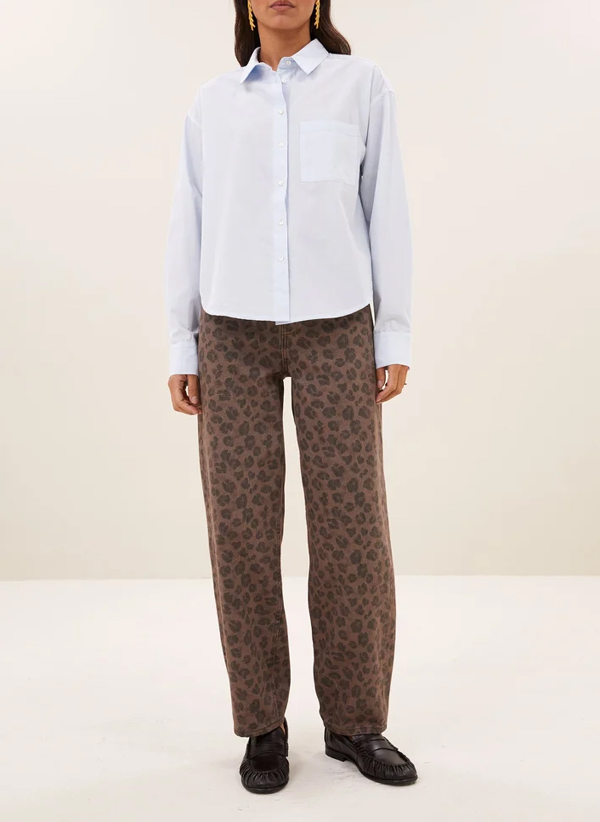 Straight-leg animal print organic cotton trousers BY BAR Brown