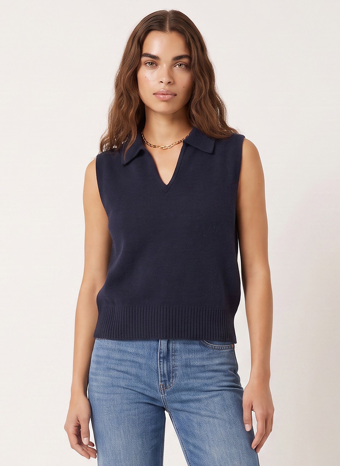 Plain V-neck sleeveless sweater KOOKAI Blue