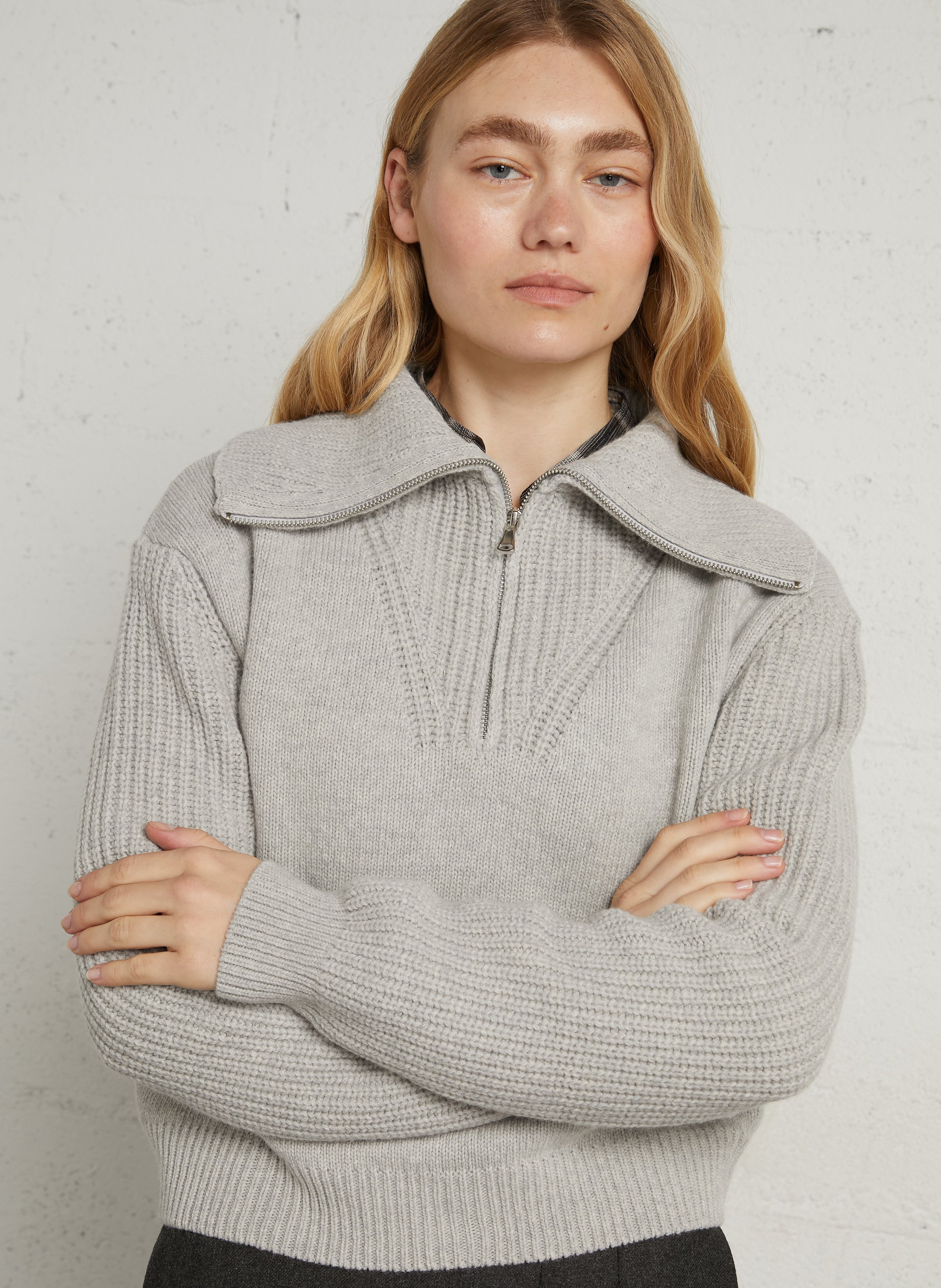 Solid colored wool trucker collar sweater THINKING MU Silver