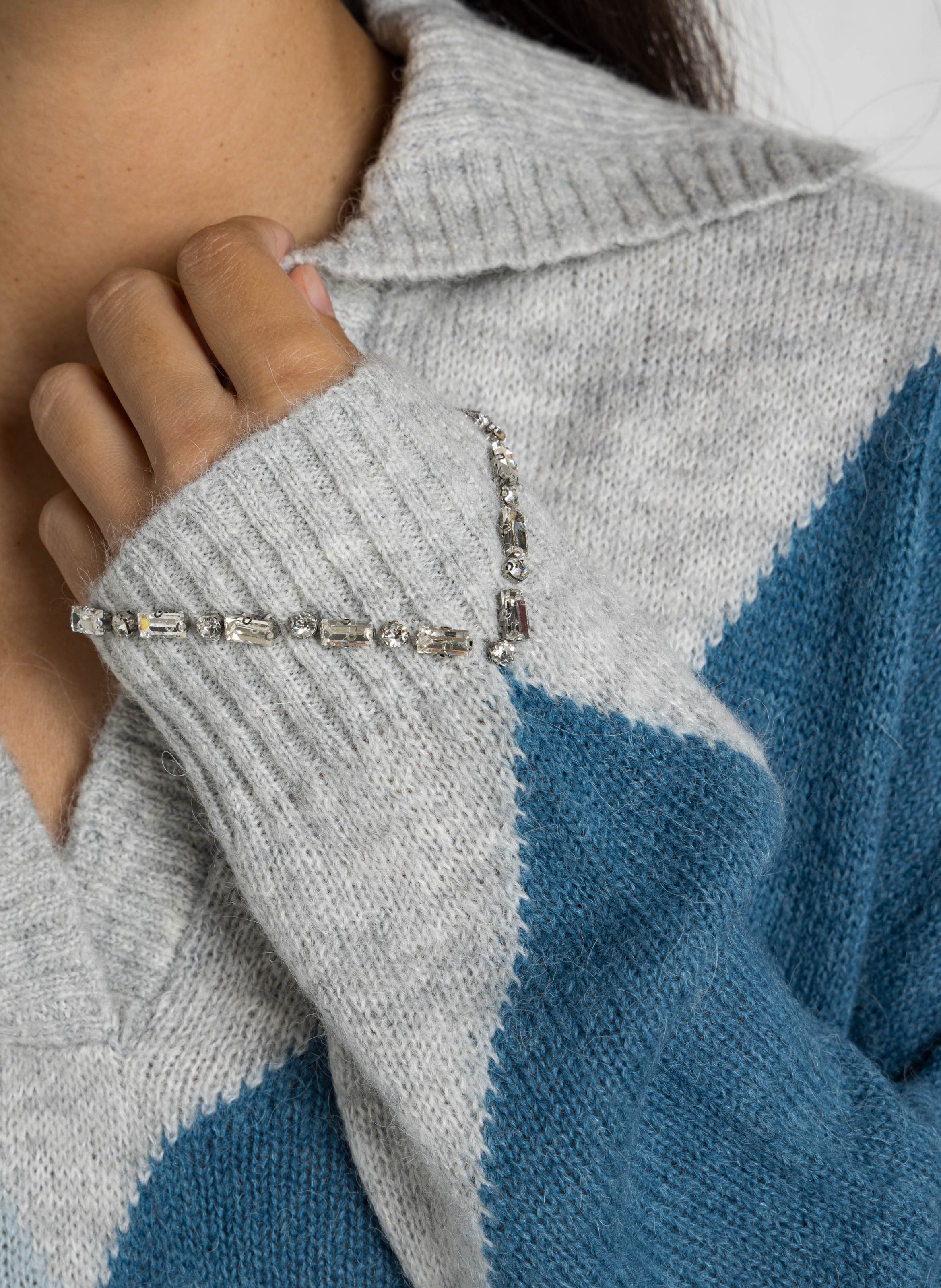 Pull col polo ornée de strass LIU JO Bleu