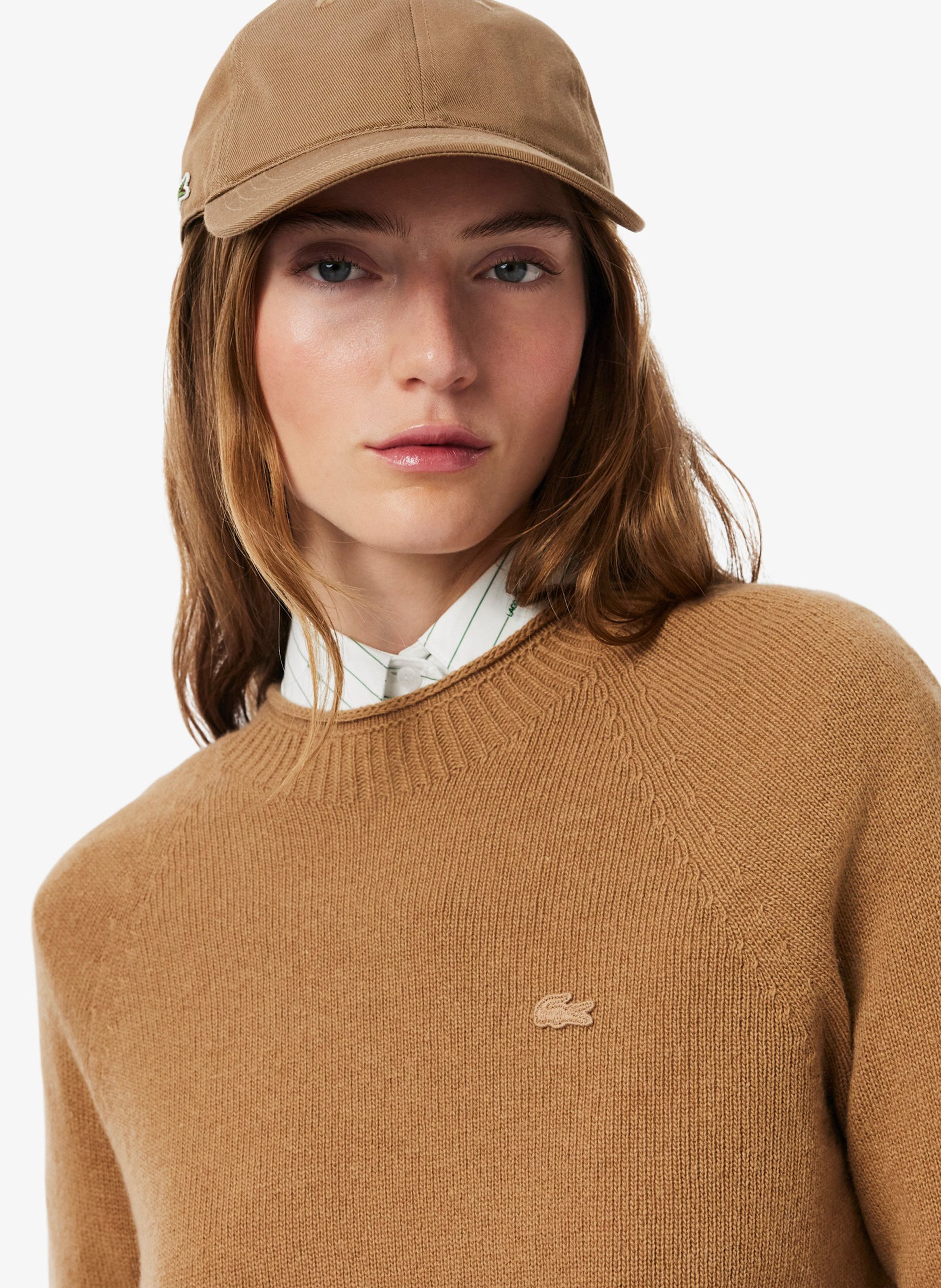 Rechte, wollen trui met ronde hals LACOSTE Bruin