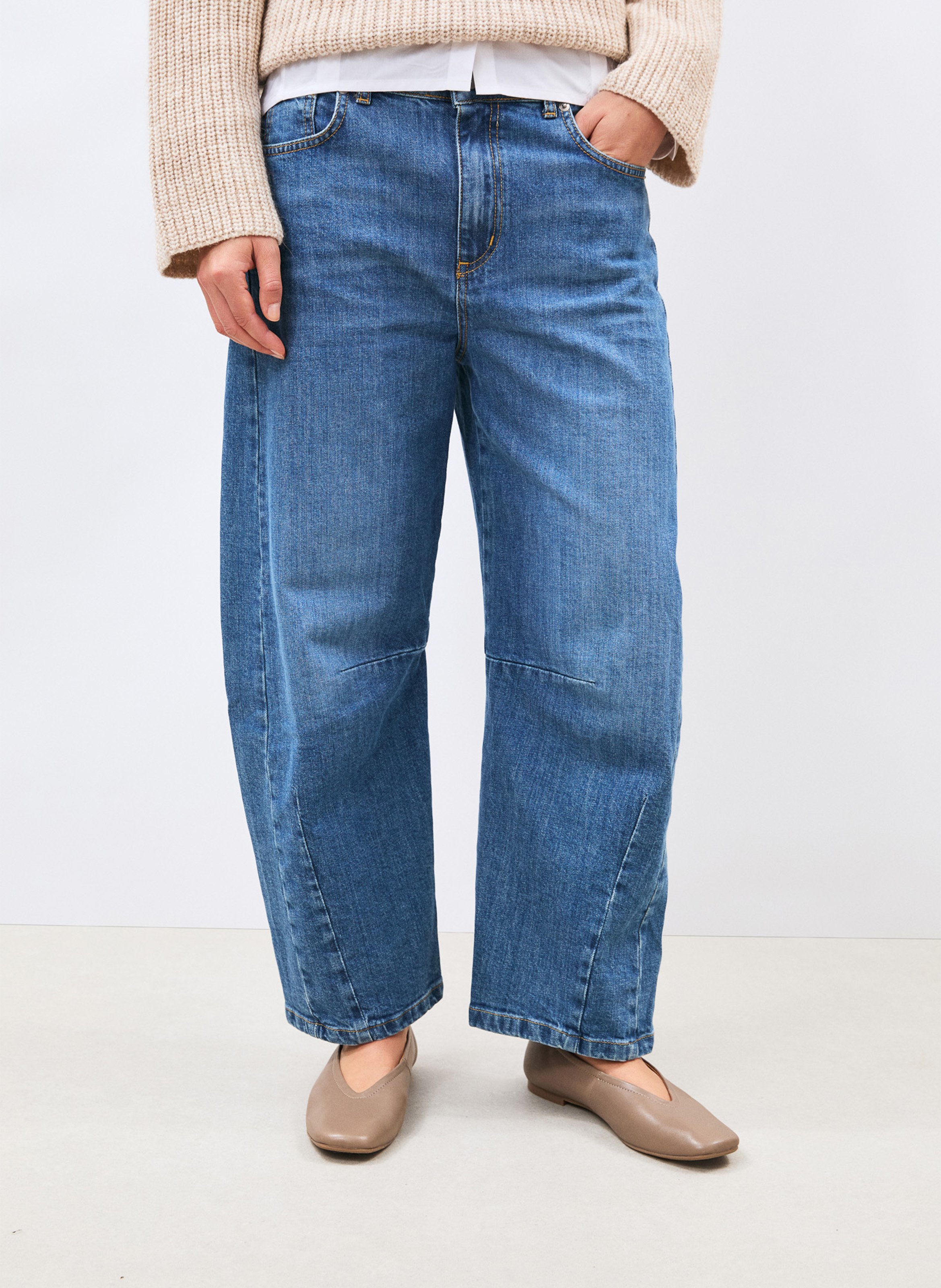 Jean barrel taille haute en coton mélangé HUMILITY Bleu
