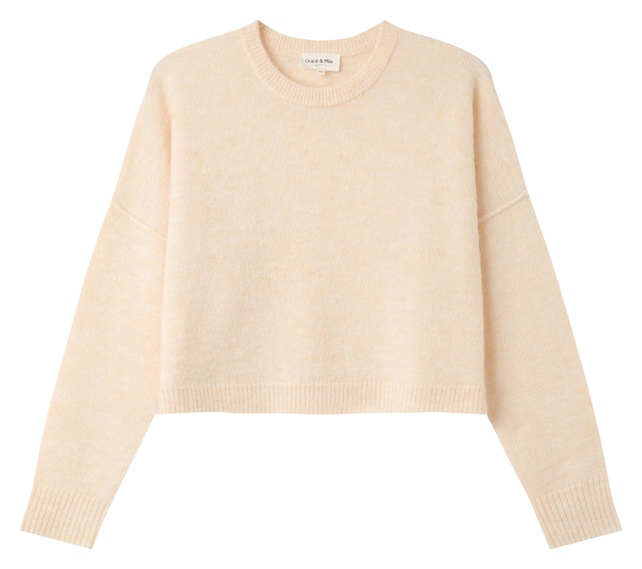 Round Neck Cropped Pullover Beige Poppy Womens Beige Round Neck