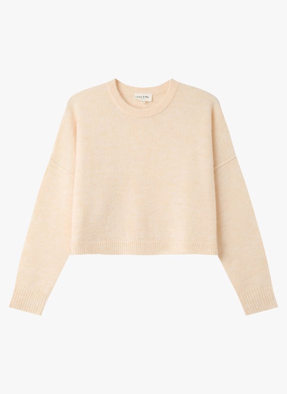 Round Neck Cropped Pullover Beige Poppy Womens Beige Round Neck