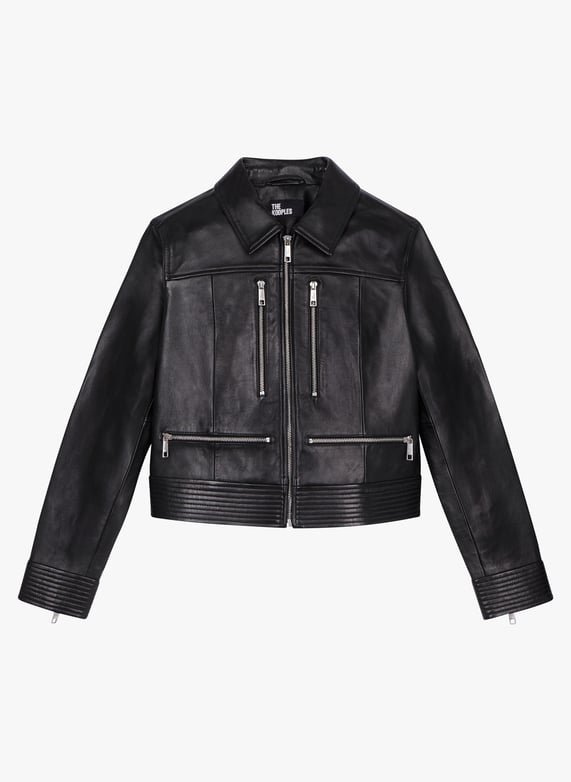 Blouson Col Classique Droit En Cuir Bla01 The Kooples Femme FCUI28002K BLA01 BLA01 Place des Tendances