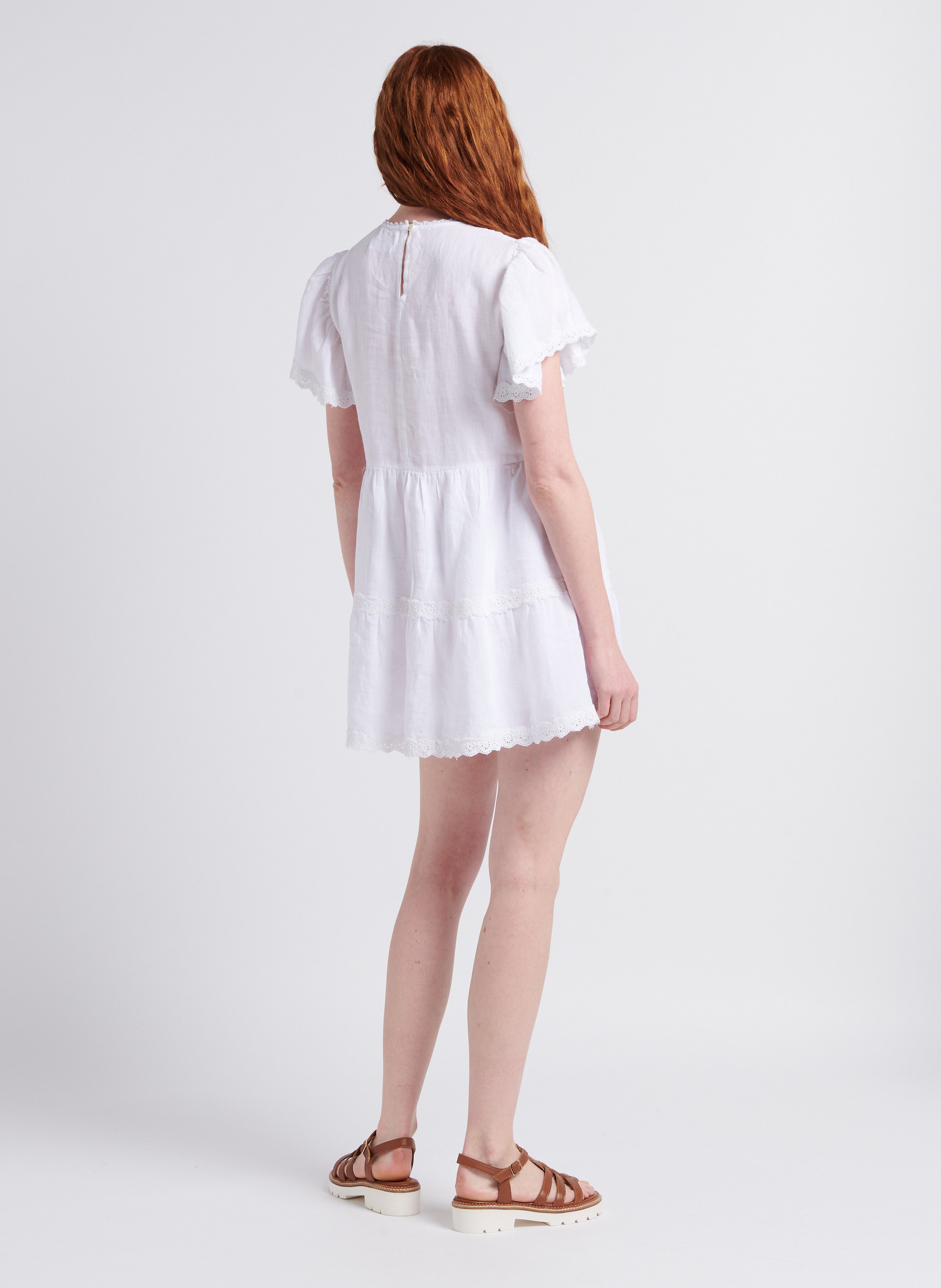 Short straight linen round-neck dress THE NEW SOCIETY White
