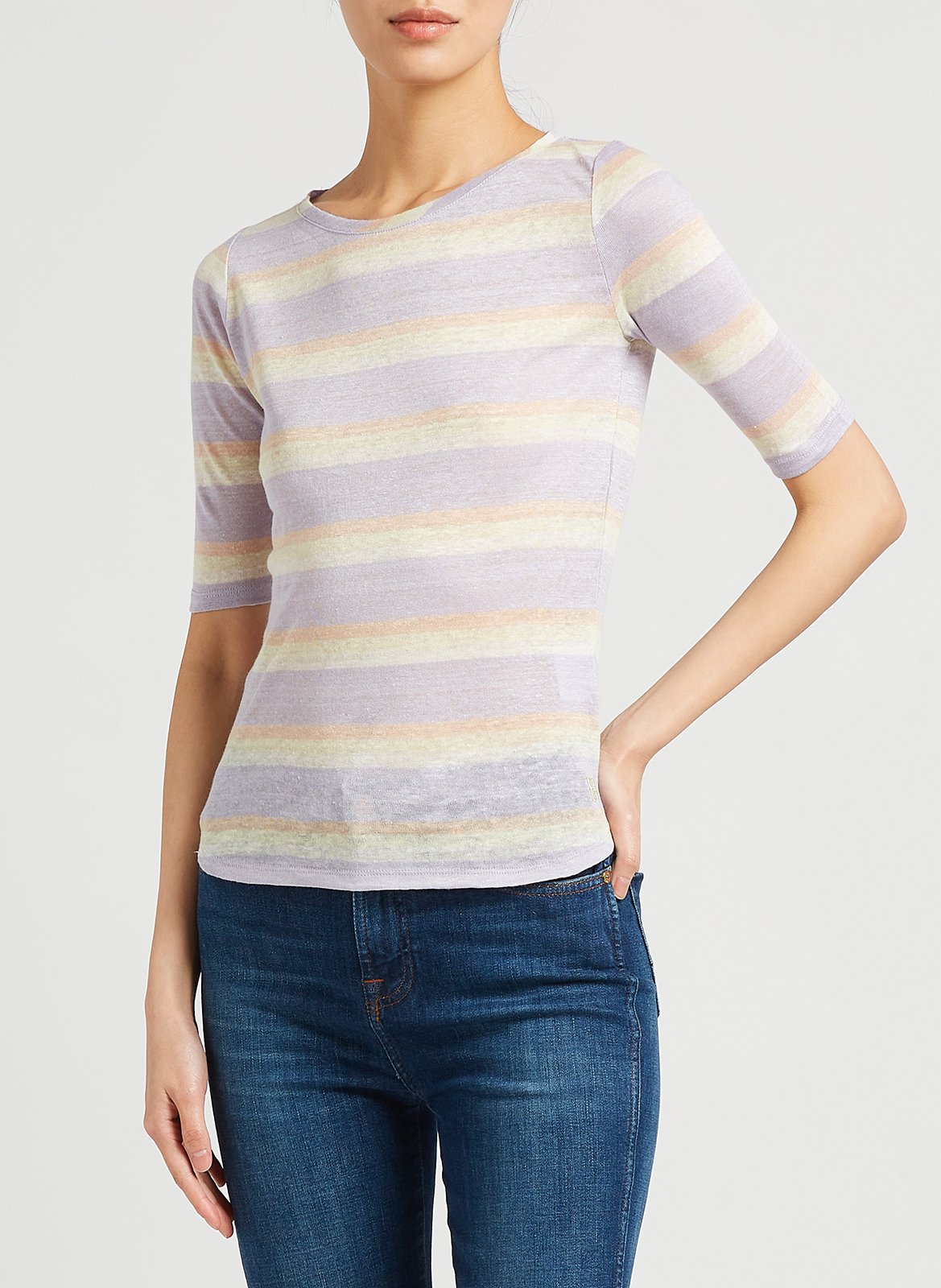 Gestreept, linnen T-shirt met ronde hals BELLEROSE Violet