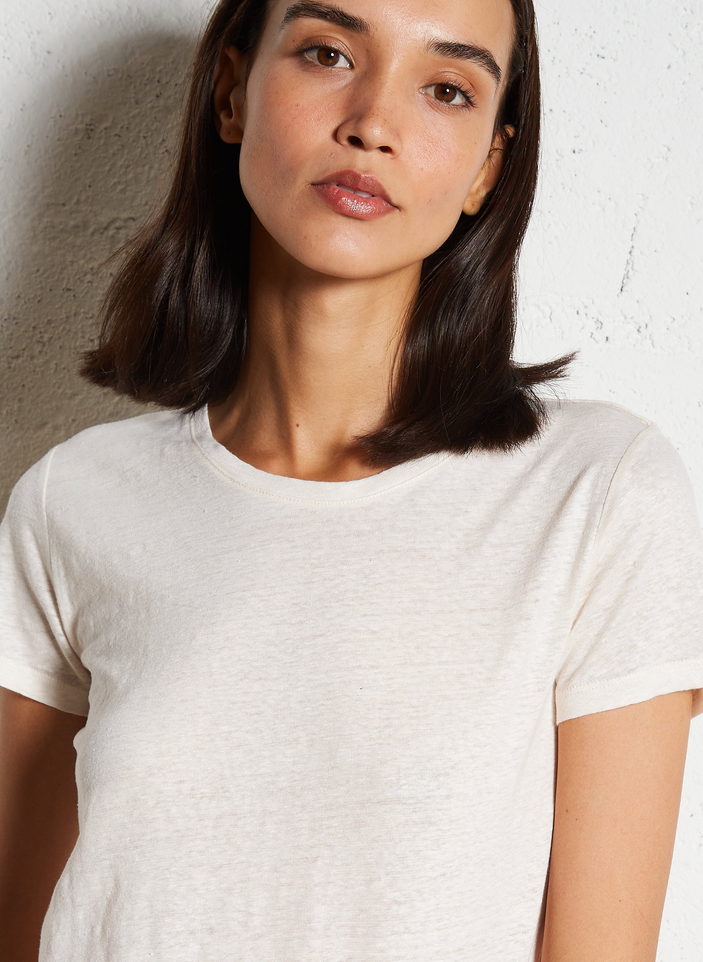 Tee-shirt col rond en lin mélangé MAJESTIC FILATURES Beige