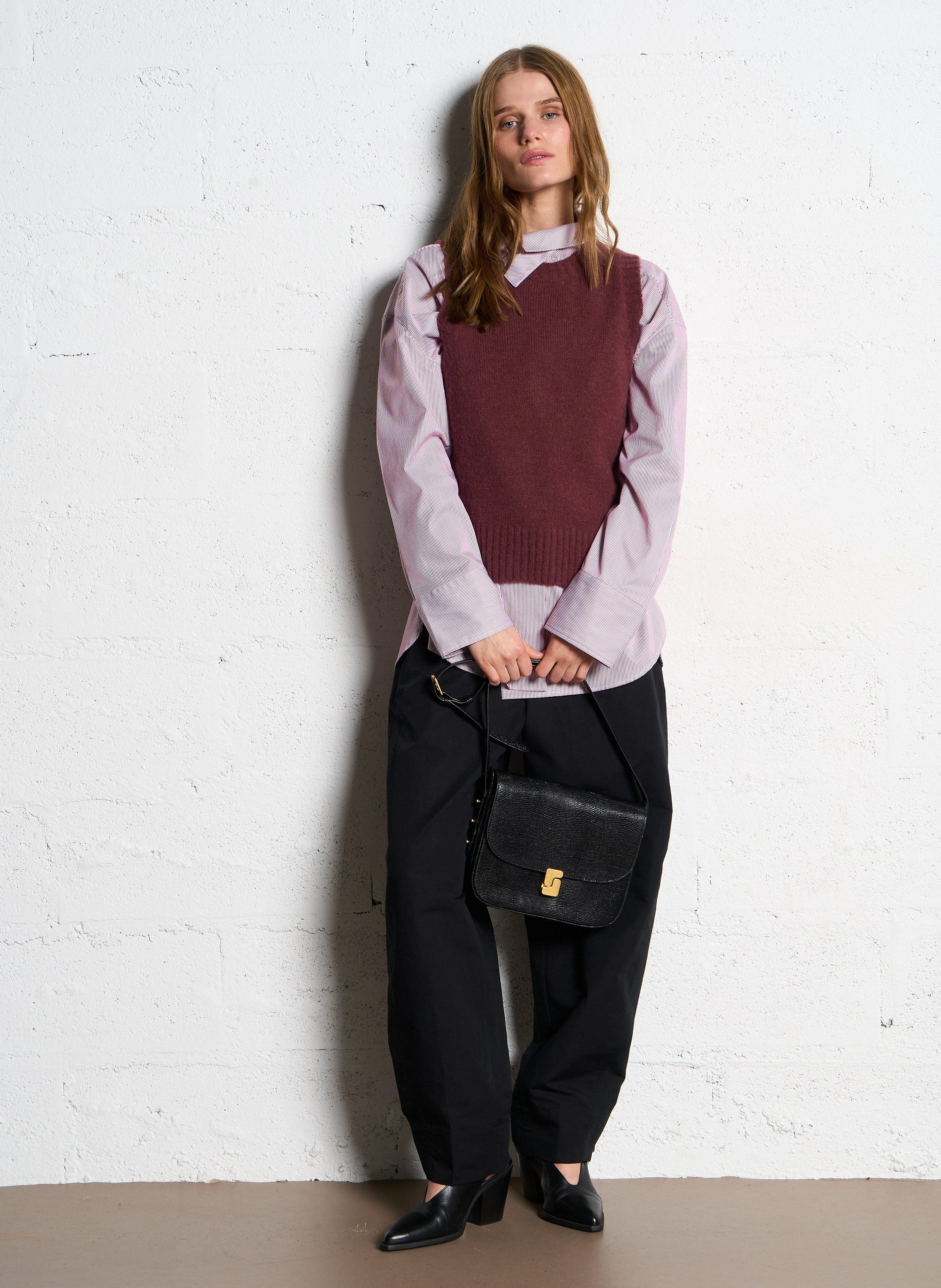 Lizard embossed leather shoulder bag SOEUR Black