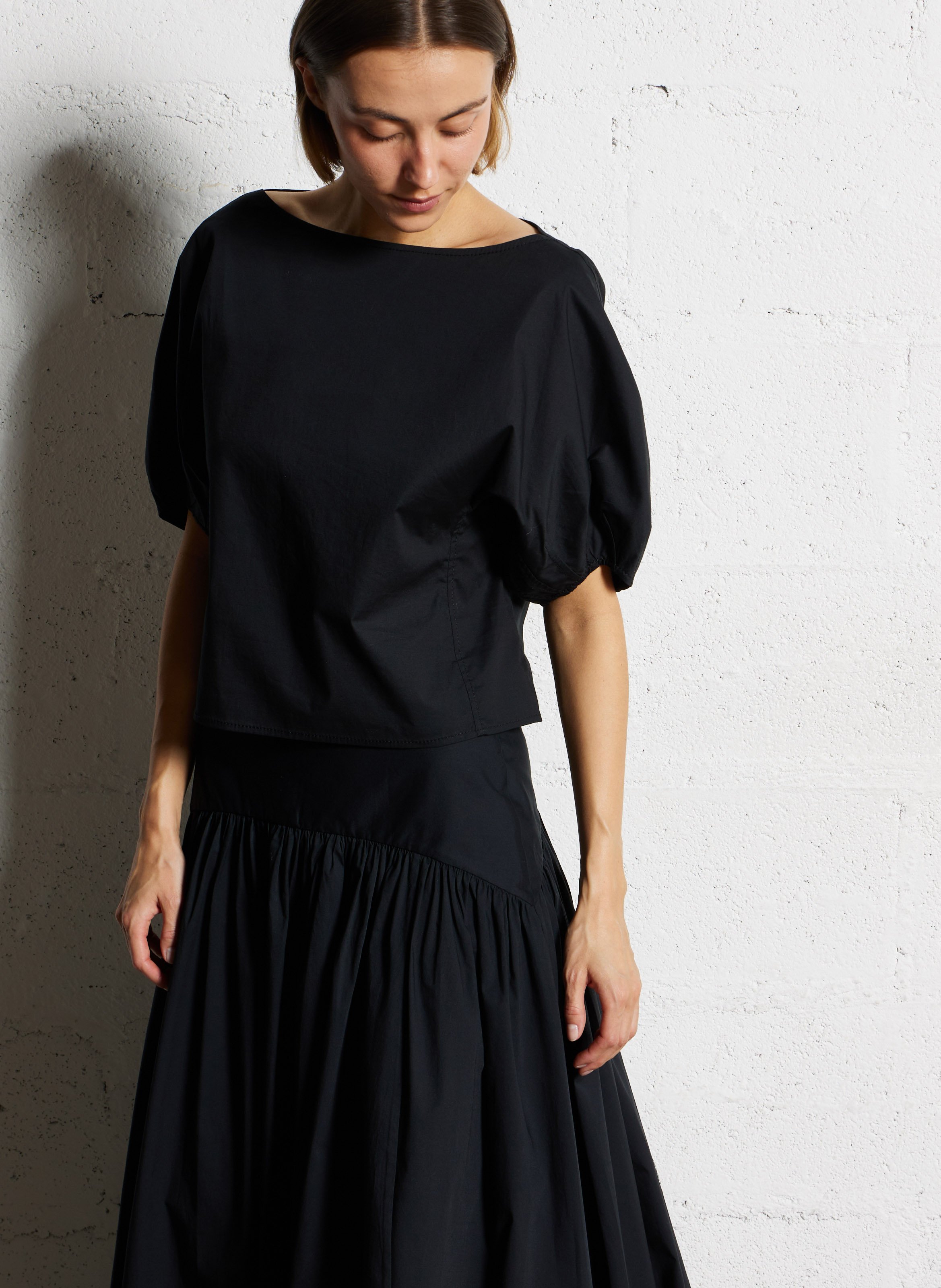 Boat neck top in blended cotton STAUD Black