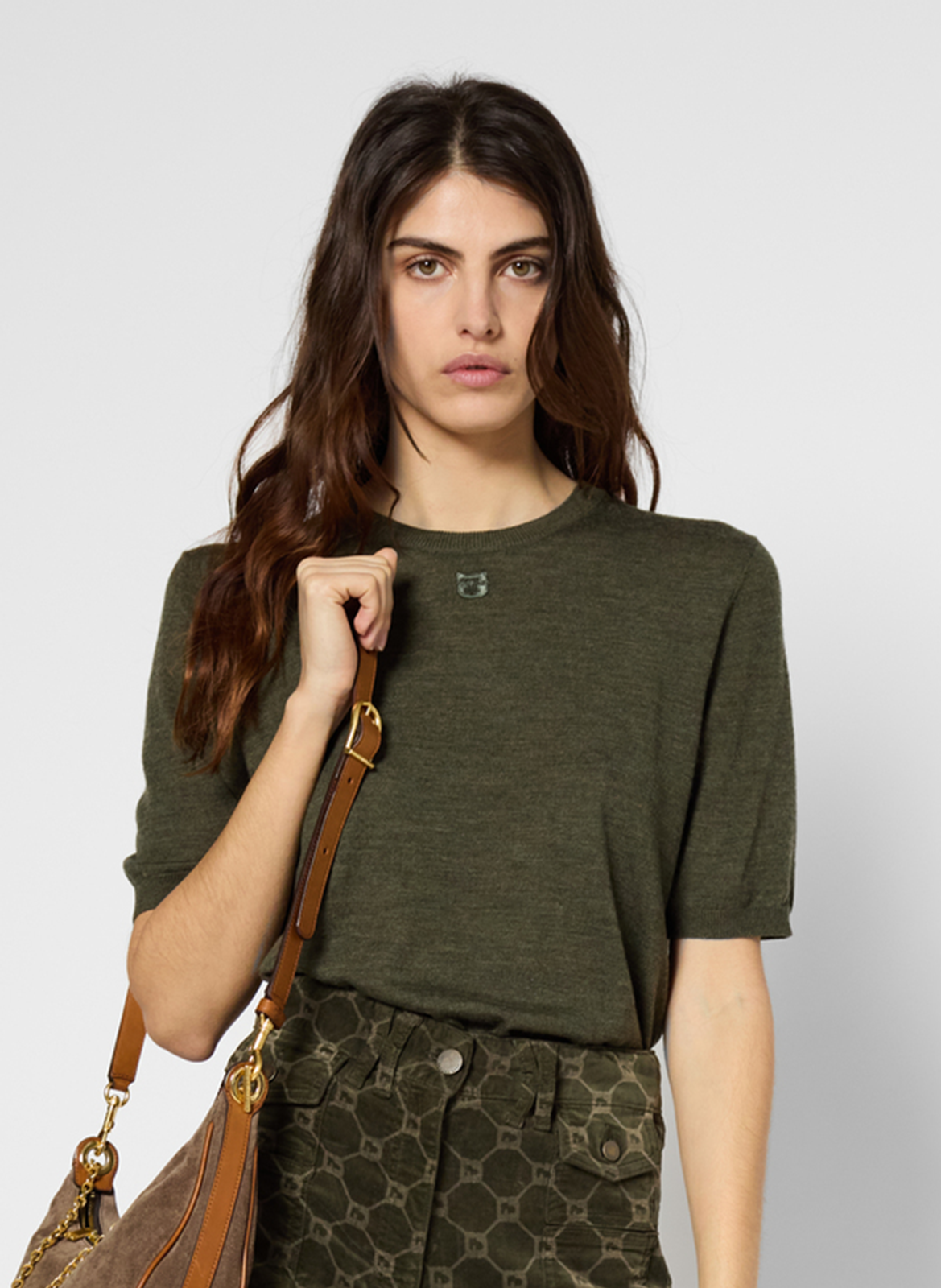 Tee-shirt droit brodé en laine mérinos GERARD DAREL Kaki