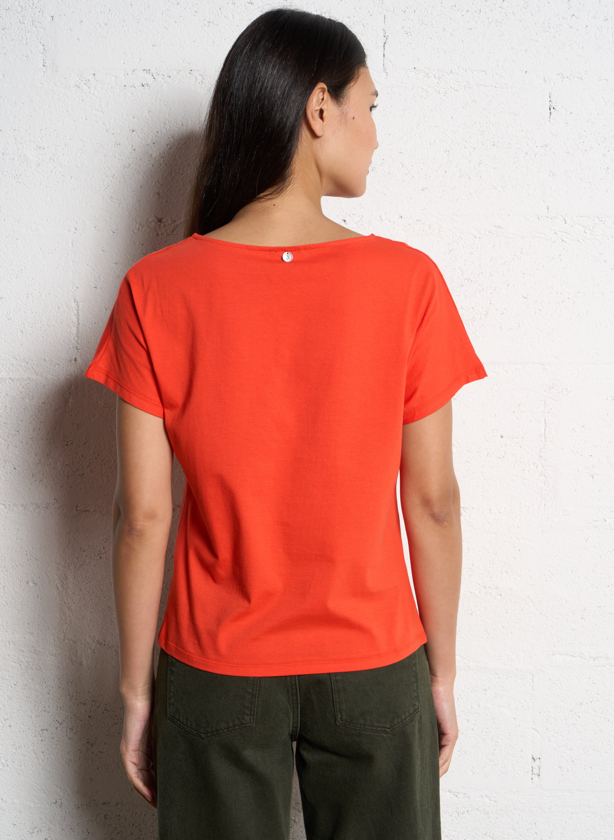 Tee-shirt col rond en coton  ONE STEP Orange