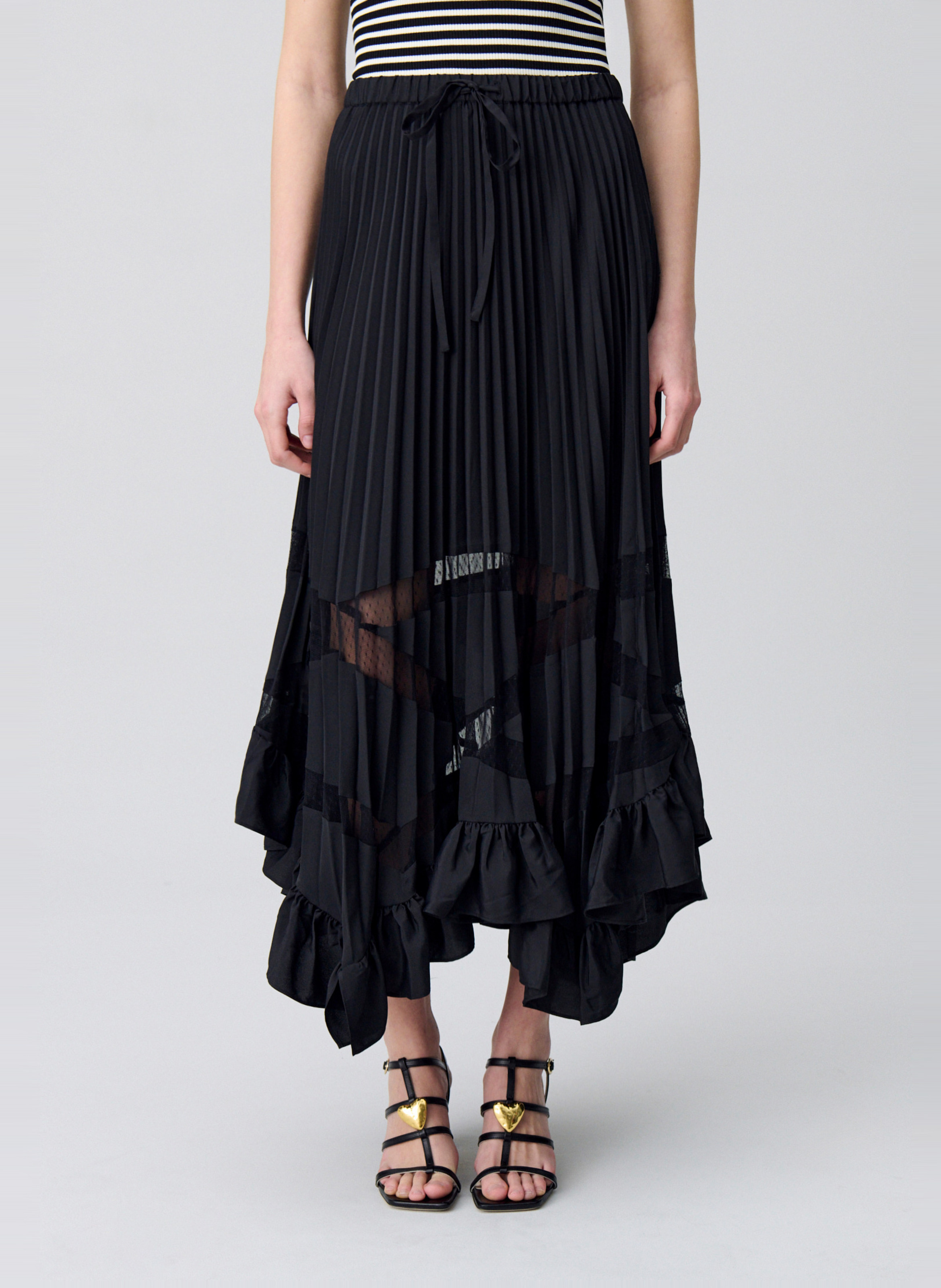 【関税 送料無料】CLAUDIE PIERLOT モノグラムAラインスカート Long pleated skirt Noir Claudie Pierlot - Women CFPJU00474